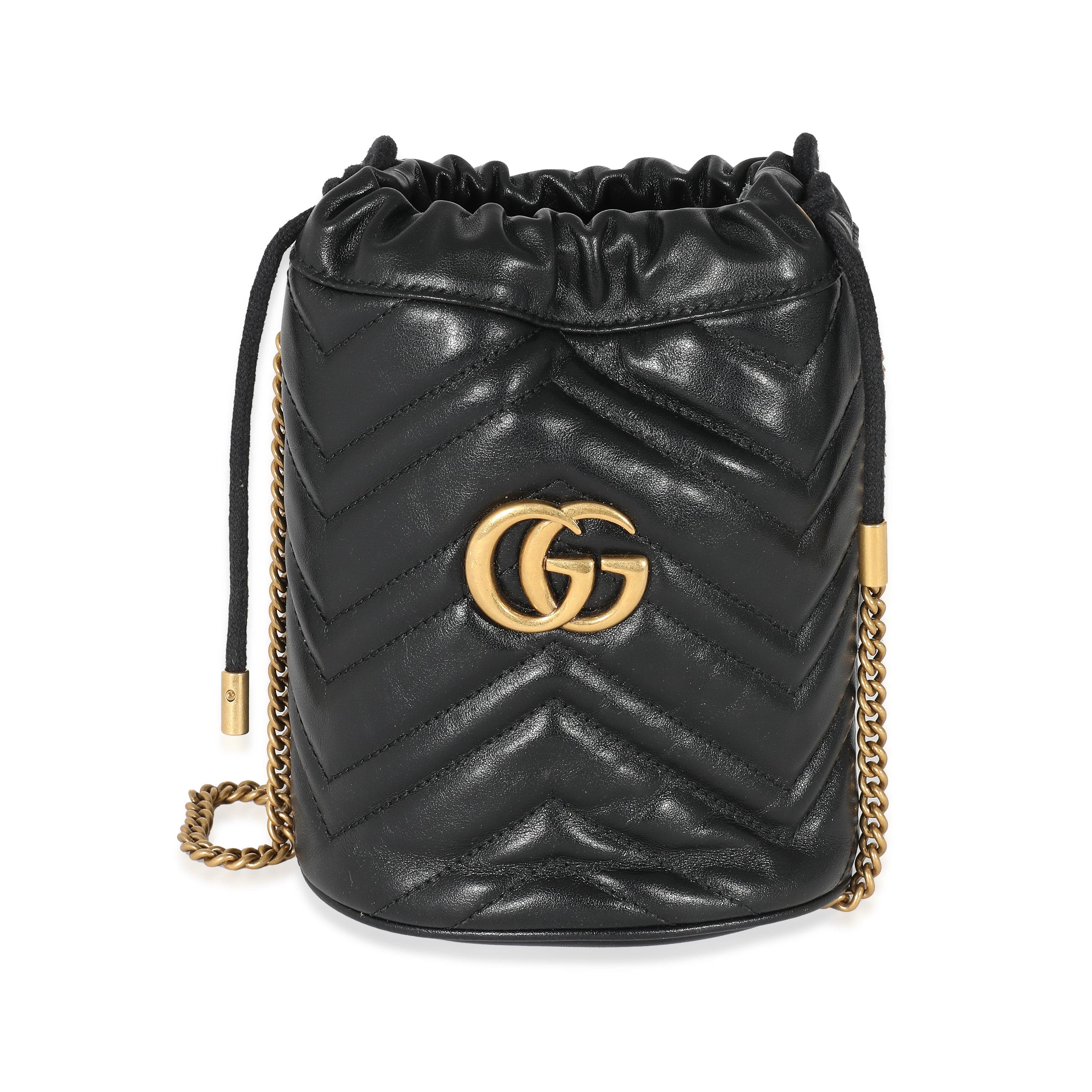 Gucci Gucci Black Matelassé Leather GG Marmont Mini Bucket Bag