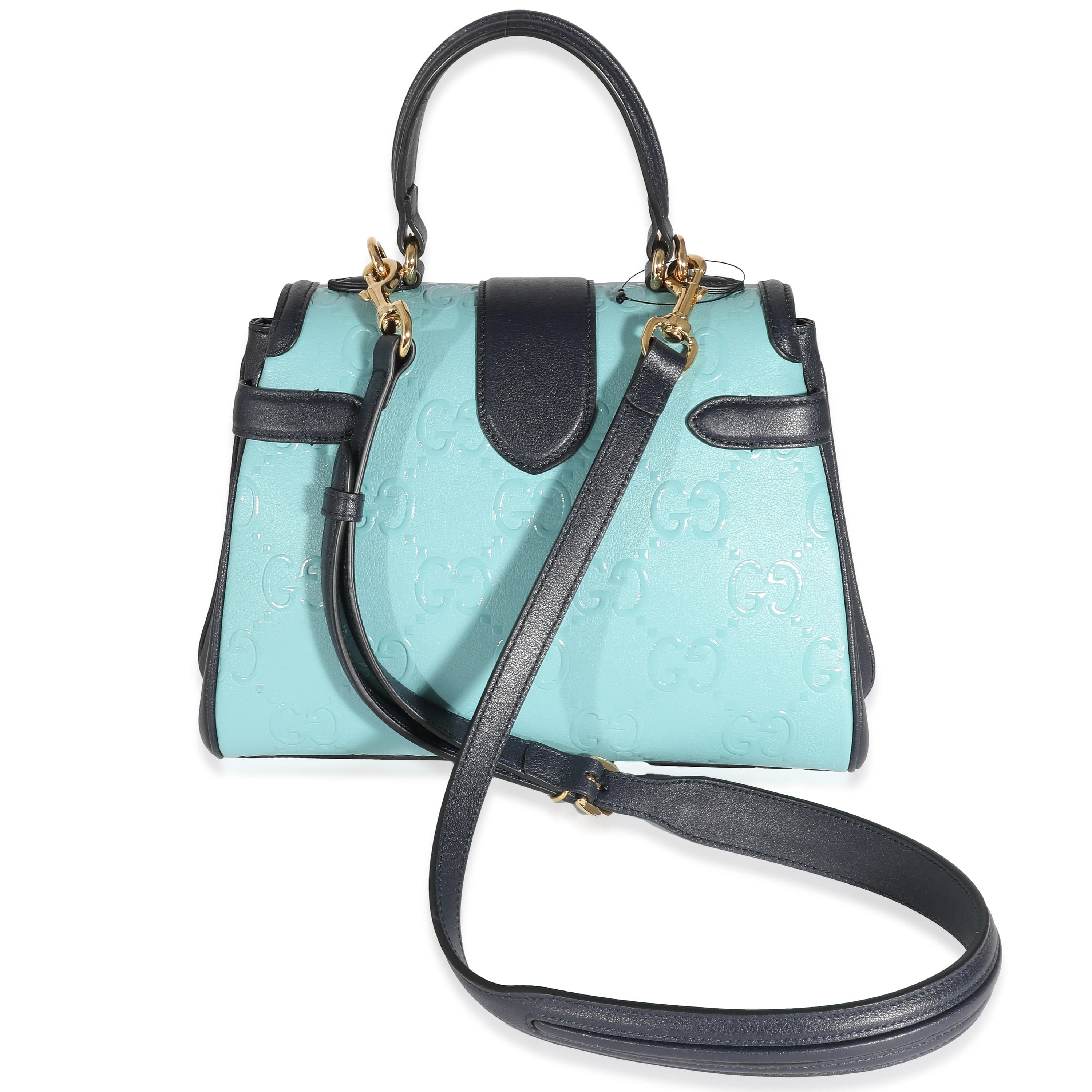 Gucci Gucci Blue Wonka Grain Calfskin GG Monogram Top Handle Bag