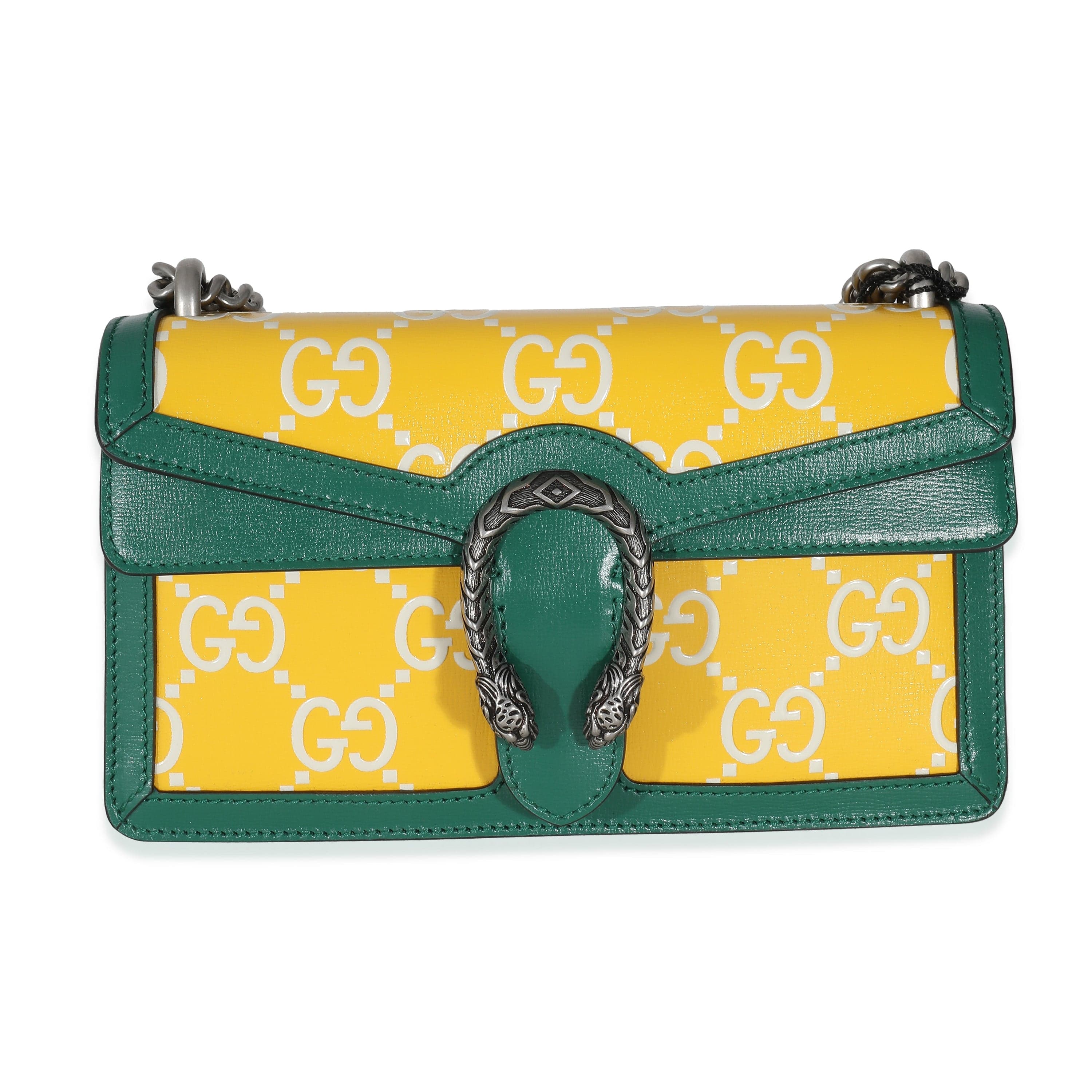 Gucci Gucci Green Yellow Leather GG Small Dionysus Bag