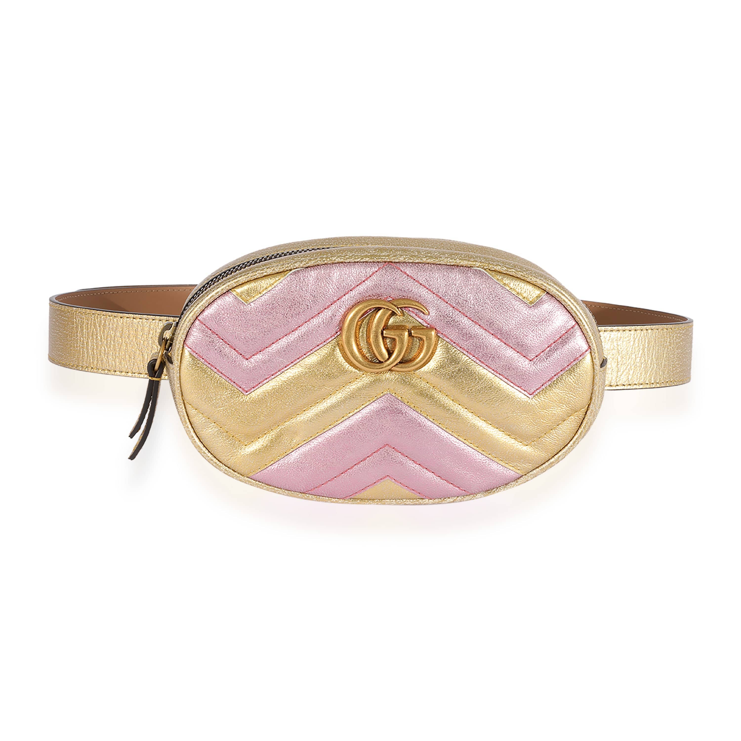 Gucci Gucci Metallic Gold & Pink Matelassé Marmont Belt Bag
