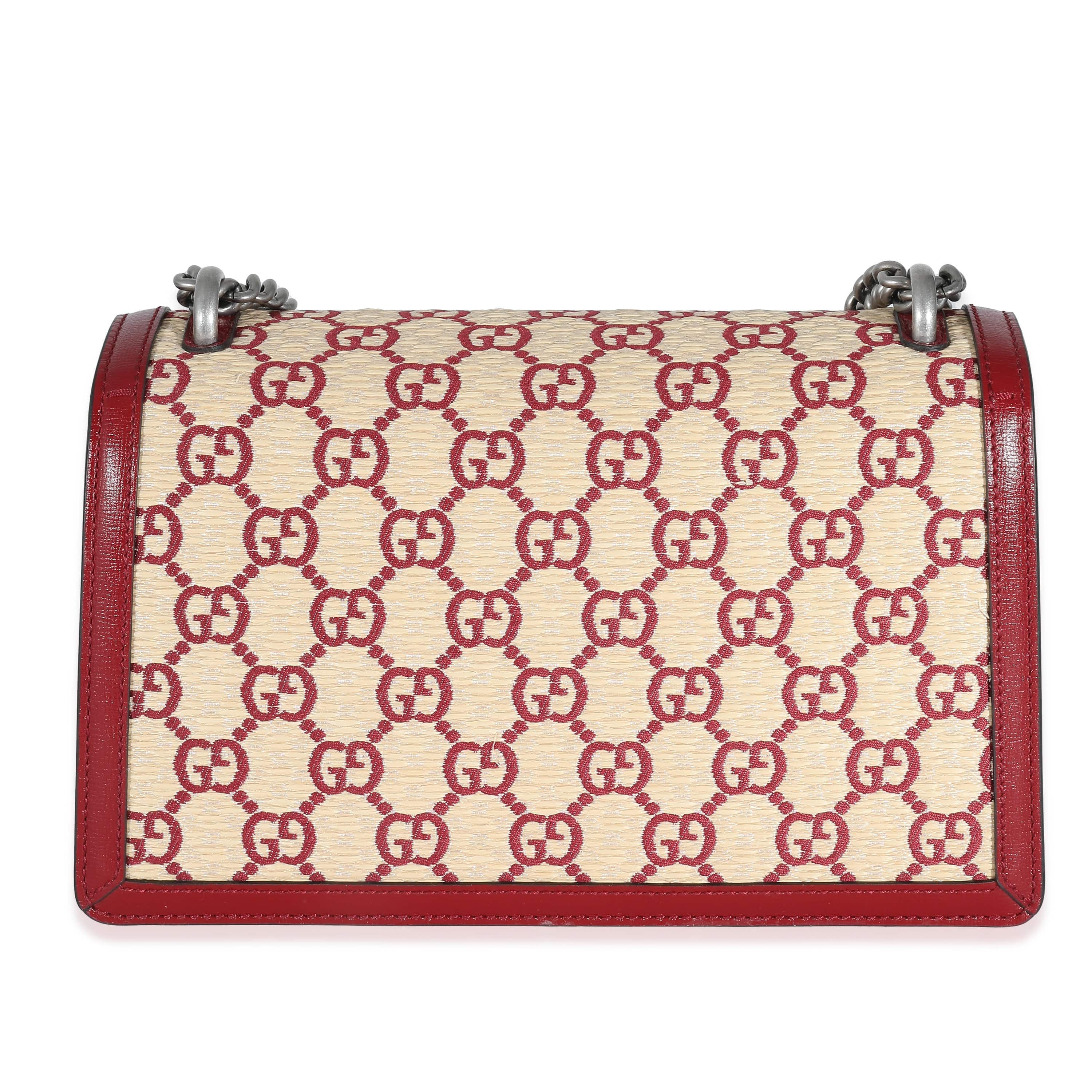 Gucci Gucci Natural Red Straw Azalea Calfskin GG Monogram Small Dionysus Bag
