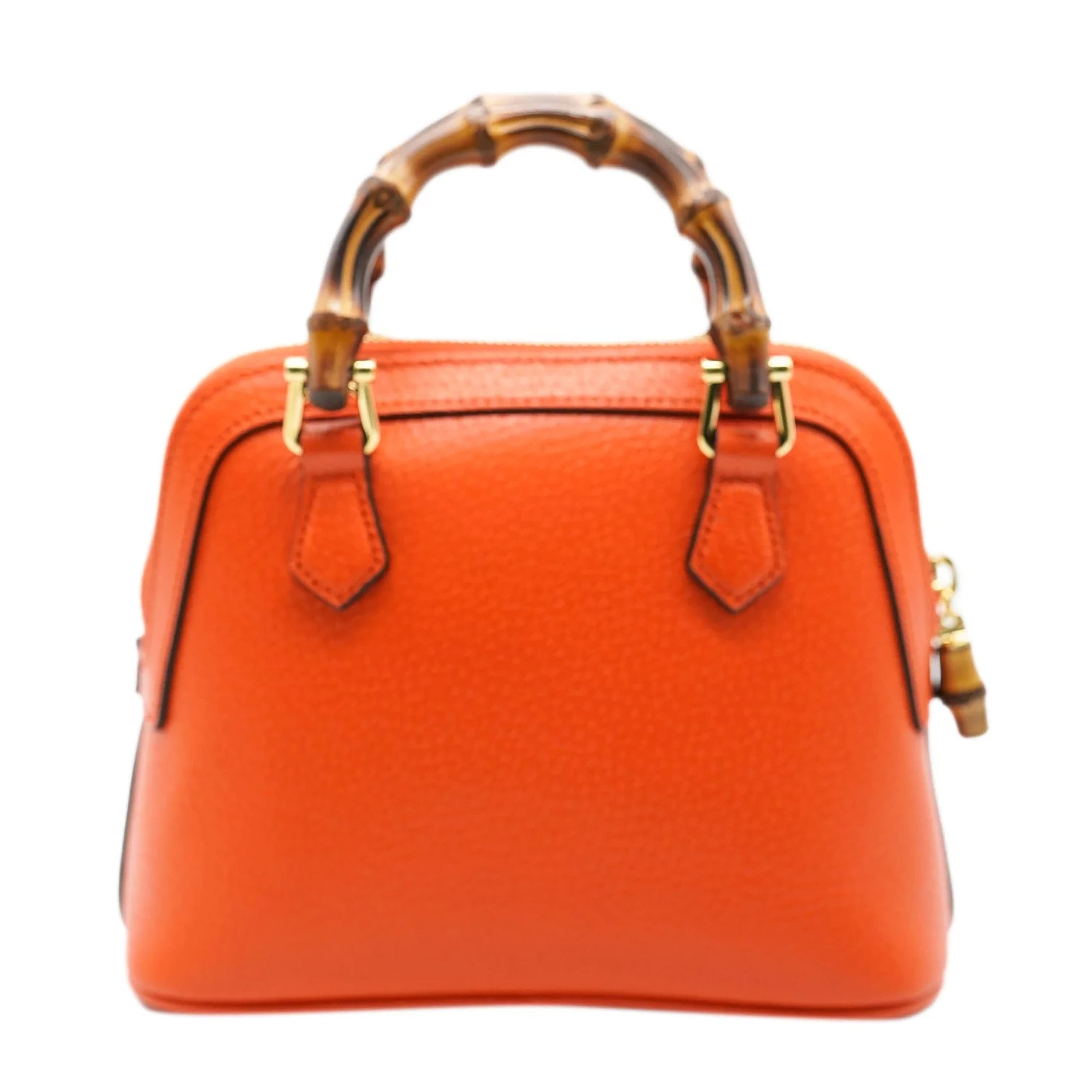 Gucci Gucci Orange Textured Dollar Calfskin Mini Diana Dome Tote