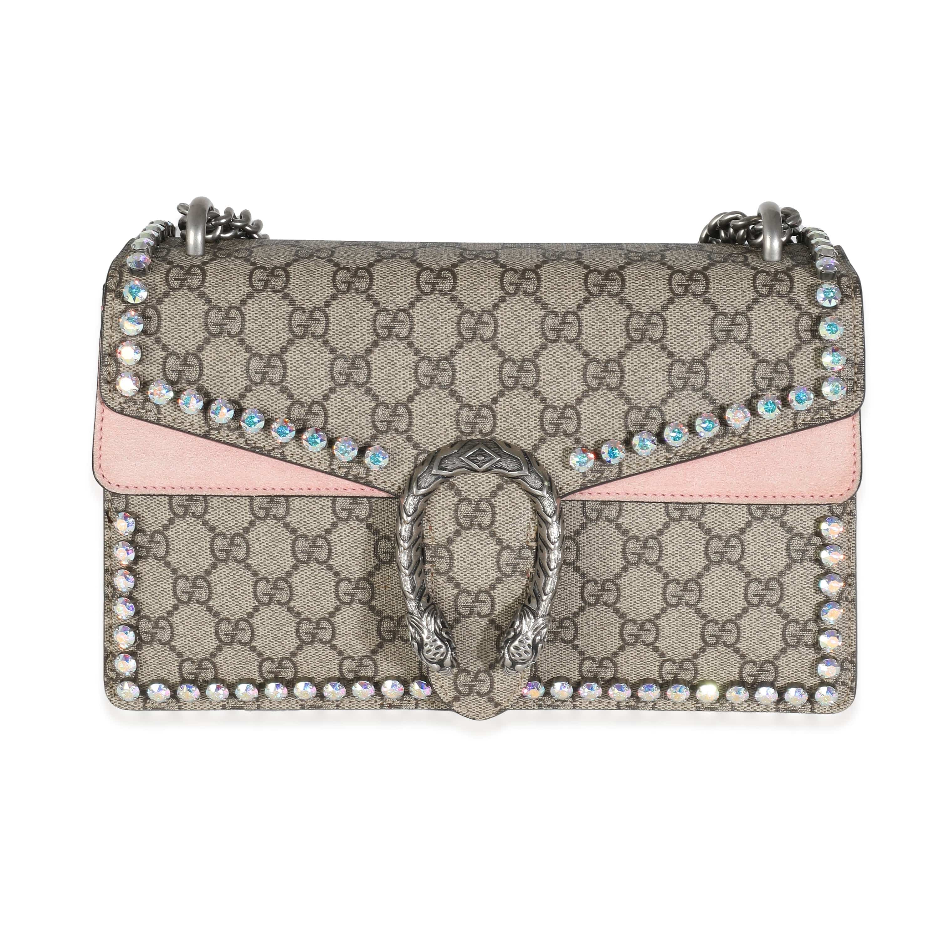 Gucci Gucci Pink Beige GG Supreme Canvas Small Crystal Dionysus