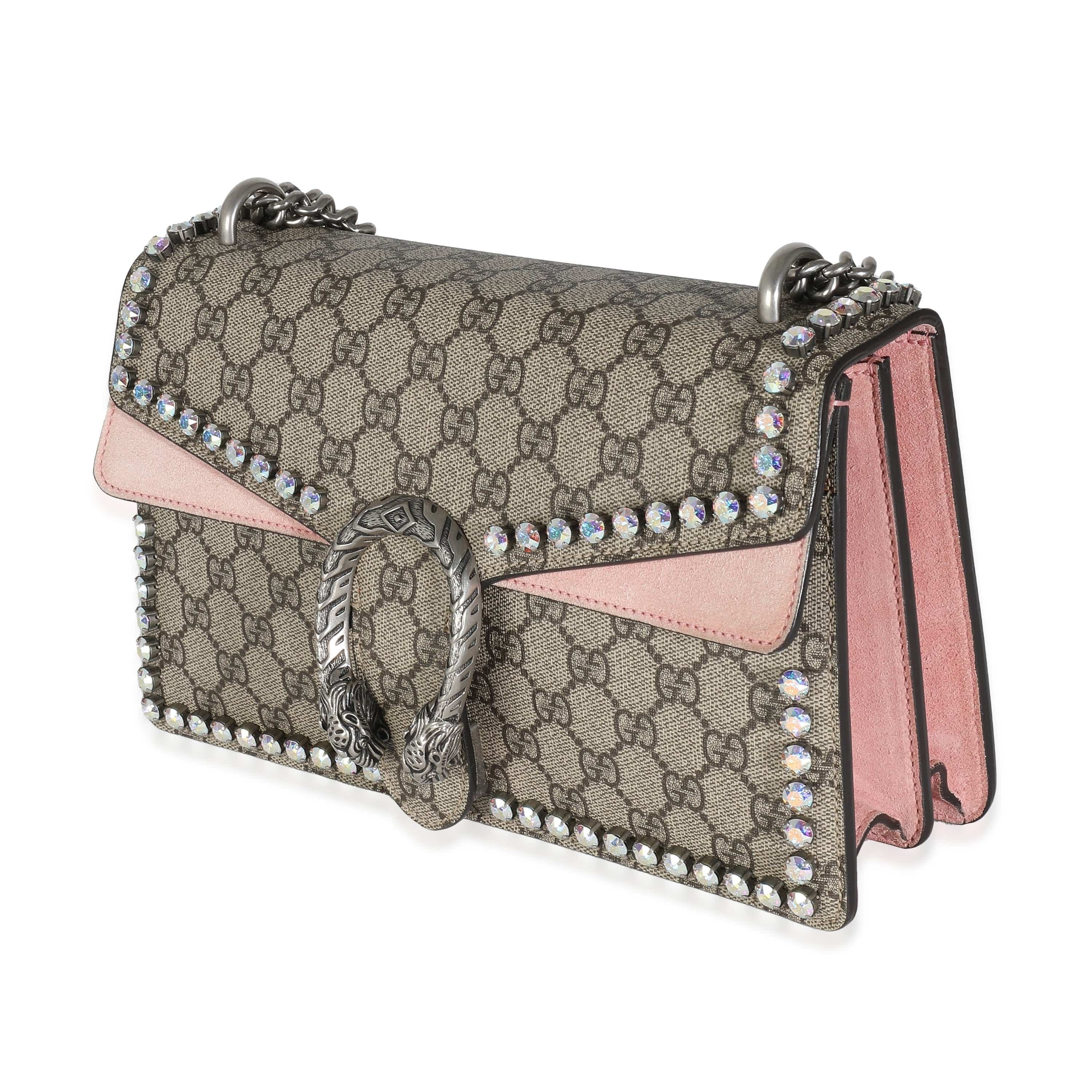 Gucci Gucci Pink Beige GG Supreme Canvas Small Crystal Dionysus