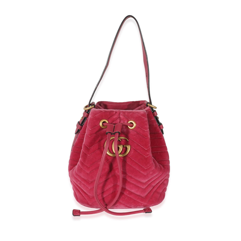 Gucci Pink Velvet Matelass GG Marmont Bucket Bag LuxuryPromise