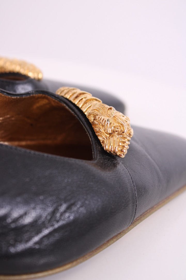 Gucci Gucci Dragon Accent Slingback Heels Black/ Gold 40.5