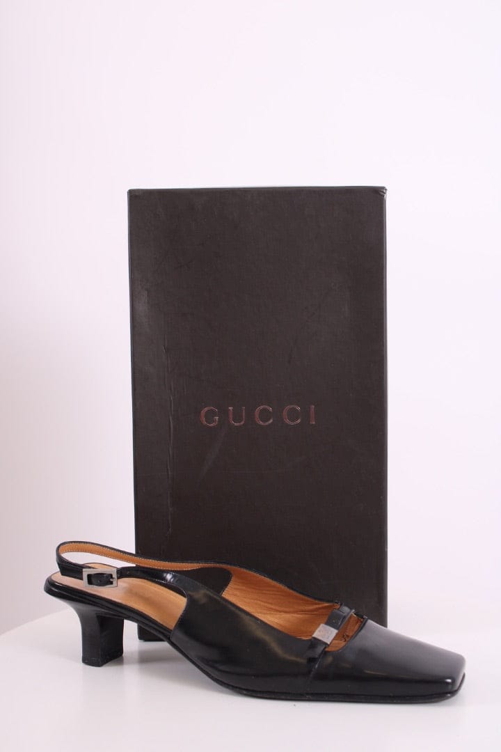 Gucci Gucci Square Toe Slingback Heels Black 40.5