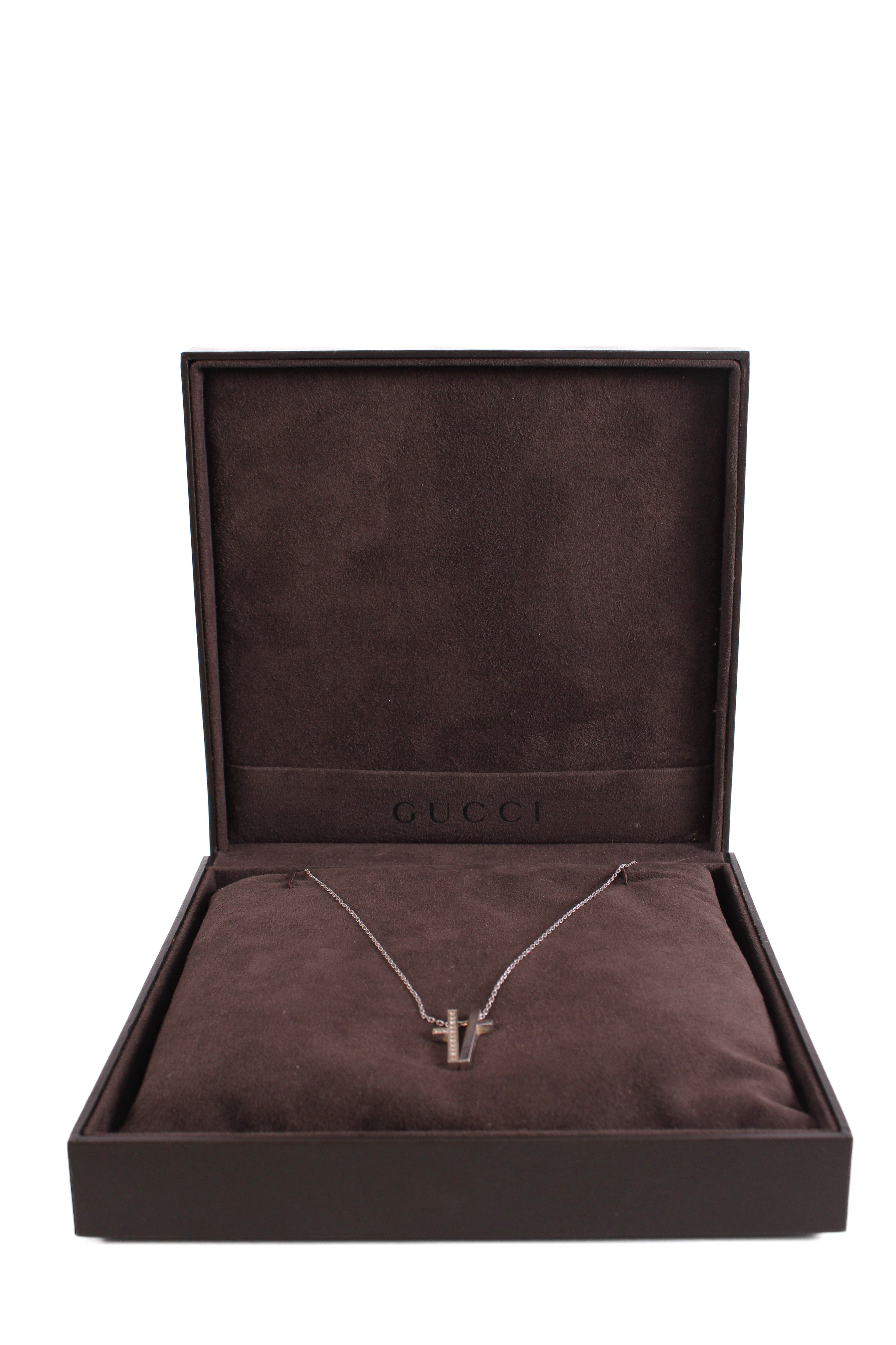 Gucci Gucci Diamond Split Cross Necklace 18ct White Gold