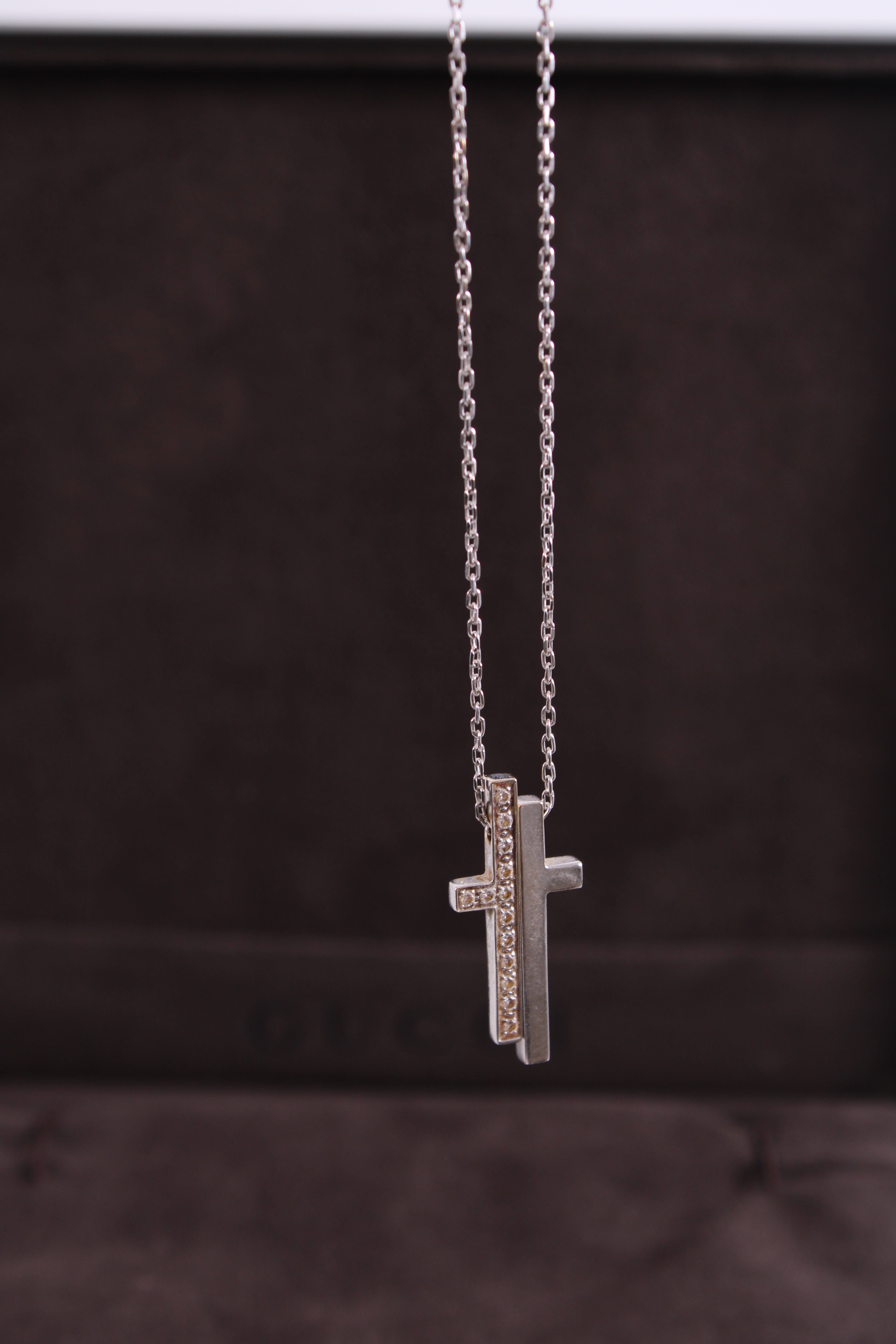 Gucci Gucci Diamond Split Cross Necklace 18ct White Gold