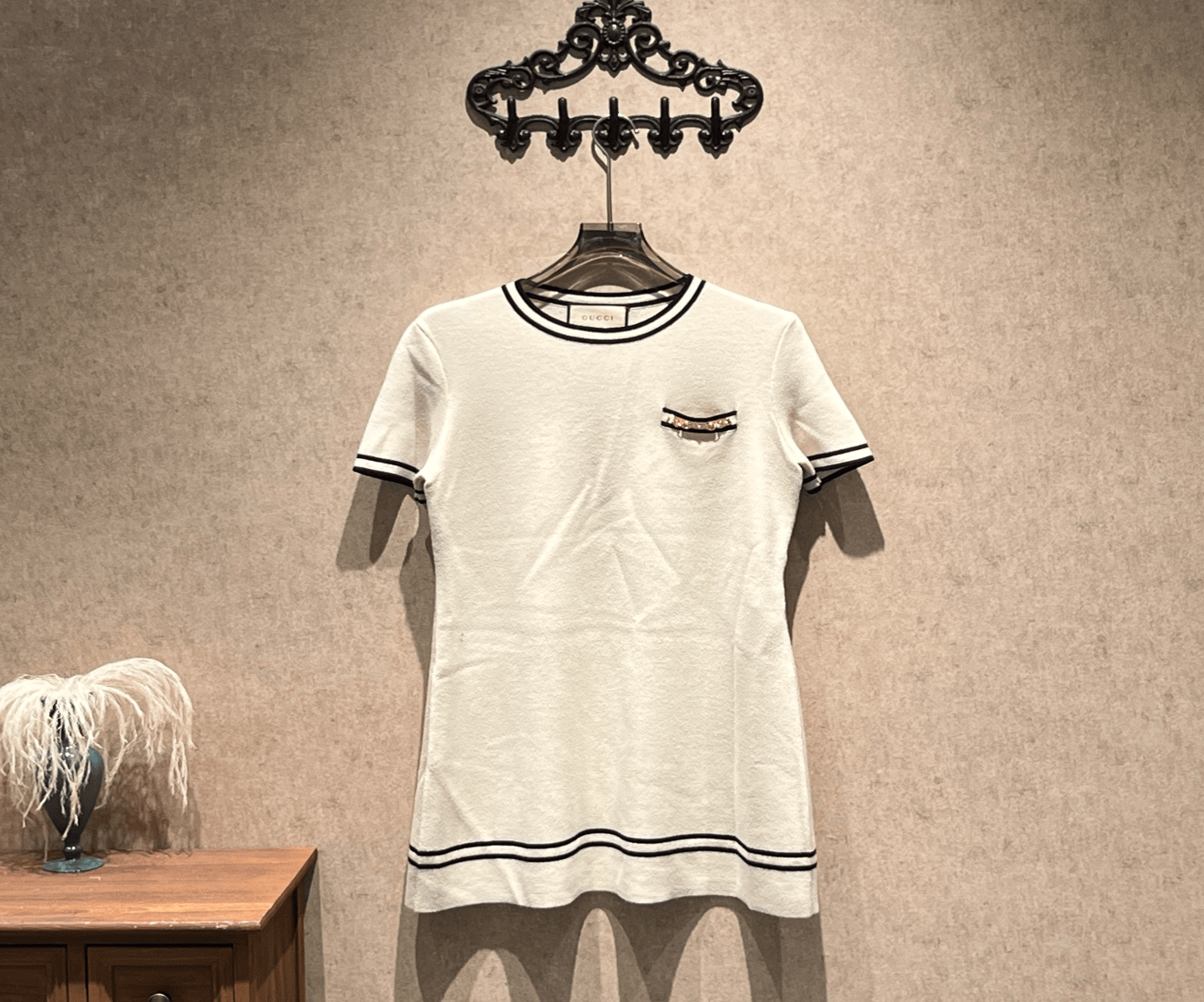gucci knit dress beige wool with horsebit pocket / Size L / 99% new / 42687 SGC42687 Size:28Wx32L COLORS_Silver textile parts of animal Long Sleeve Formal Dress