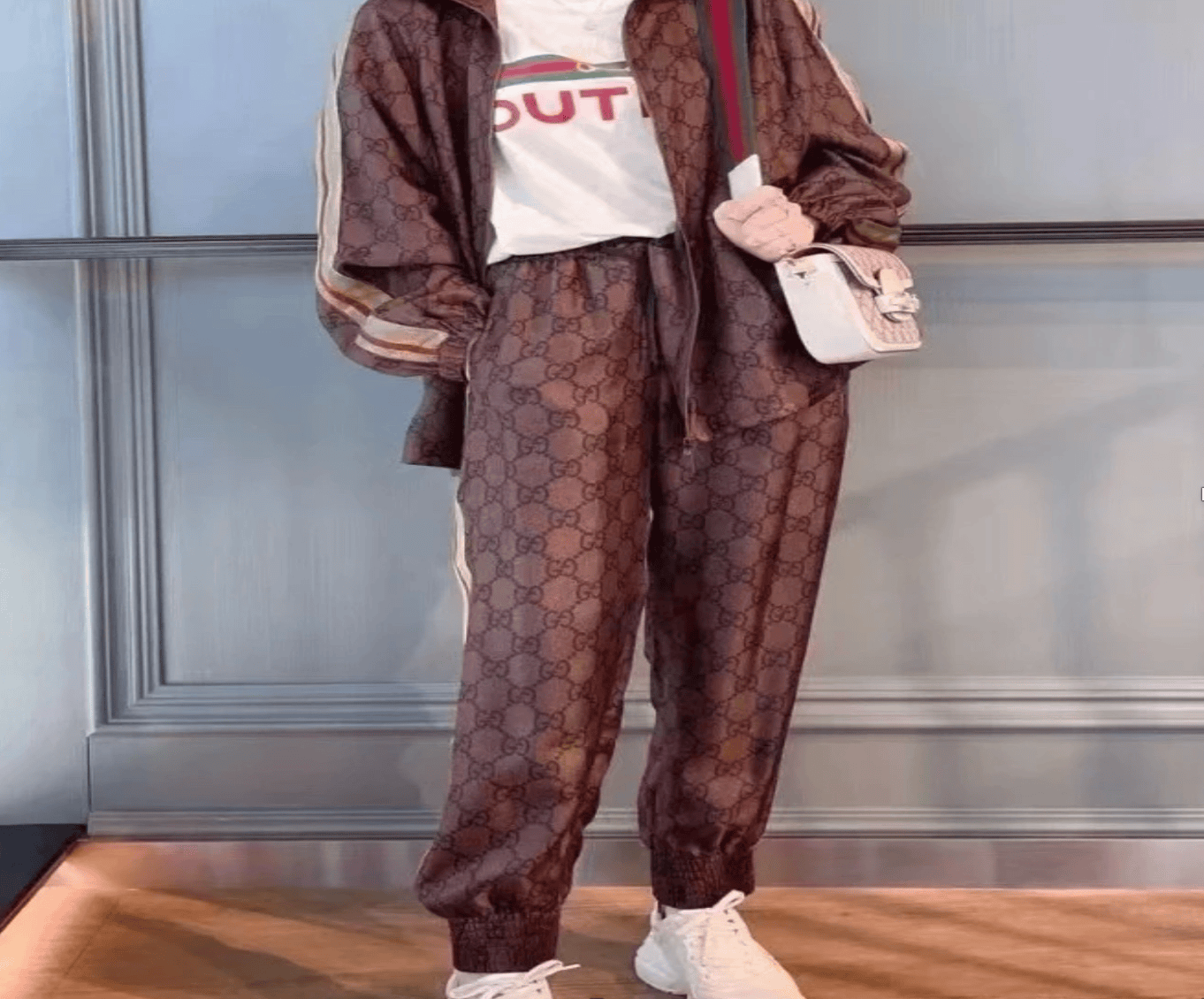 Gucci Gucci brown silk monogram trousers with all-over gold thread print / size M / plus size / 98% new / 33073 SGC33073