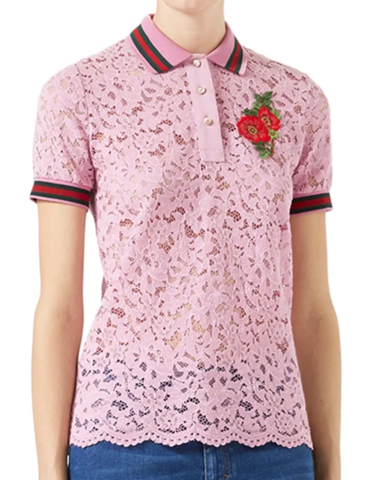 Gucci Gucci Polo T-Shirt Pink Lace Size S SKC1814