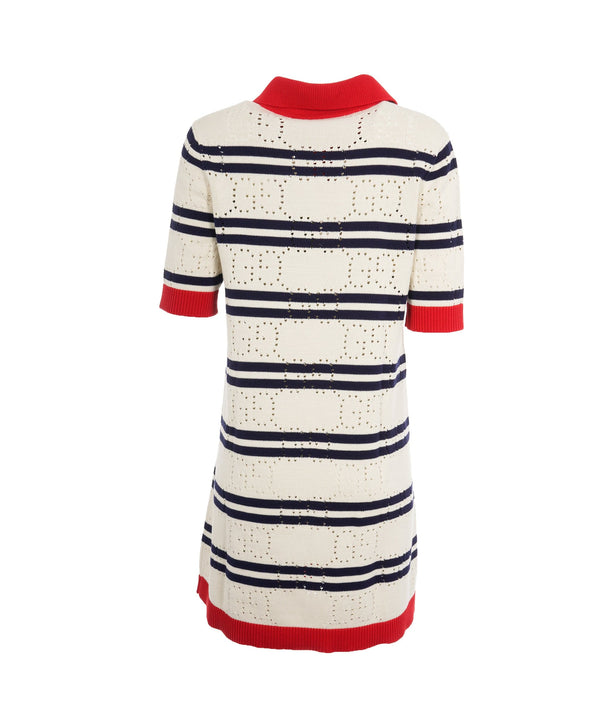 Gucci Gucci White and Navy Striped Cotton Knitted Dress ALL0639