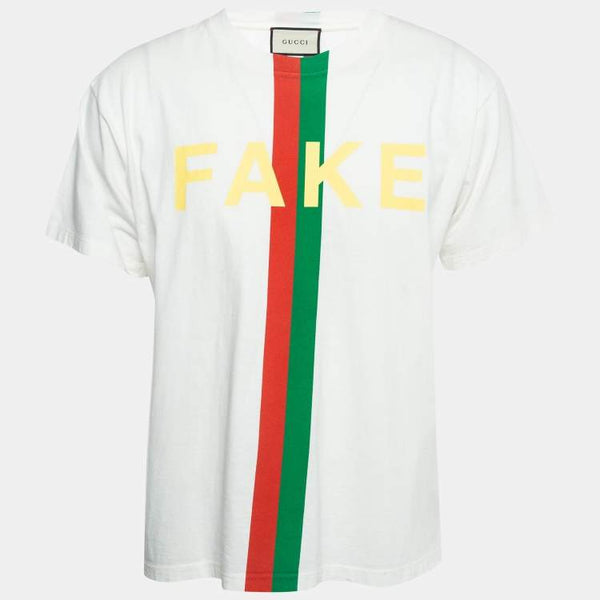 Gucci Gucci White Fake Not Print Cotton Crew Neck T-Shirt XS ASCLC1790
