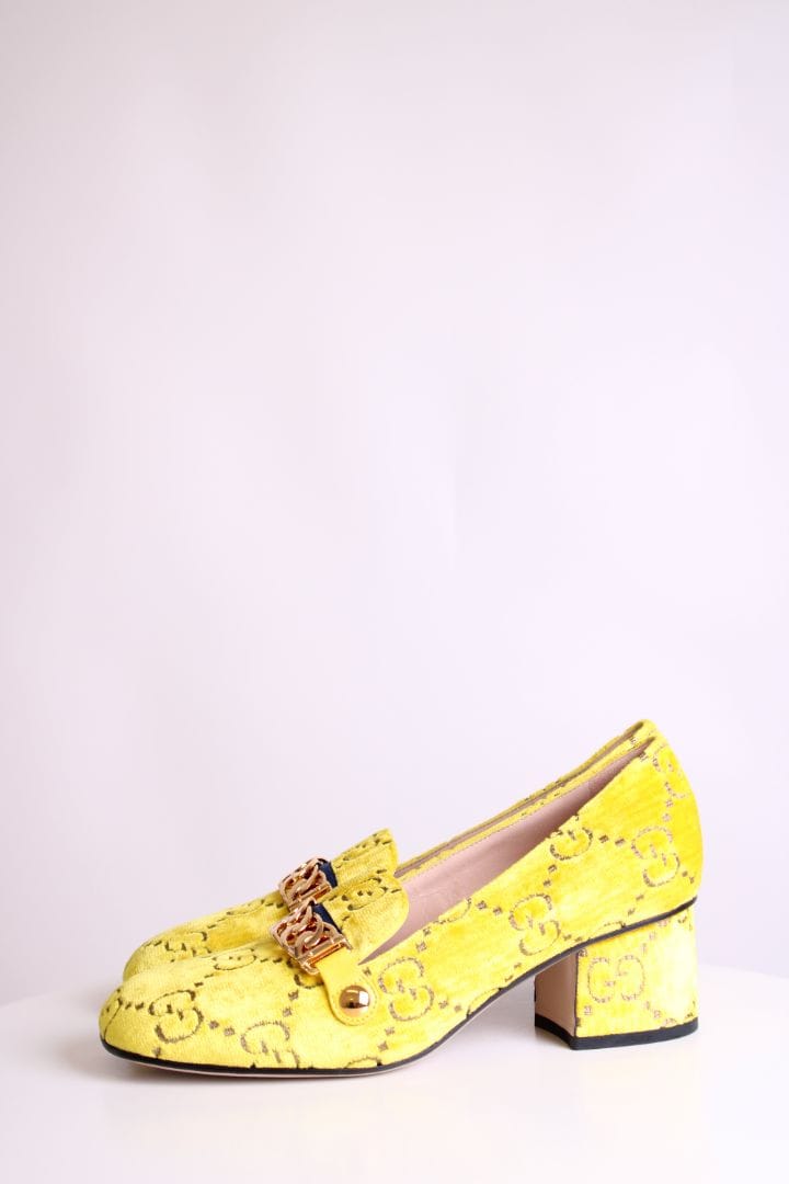 Gucci Gucci Sylvie GG Velvet Loafer Yellow 37