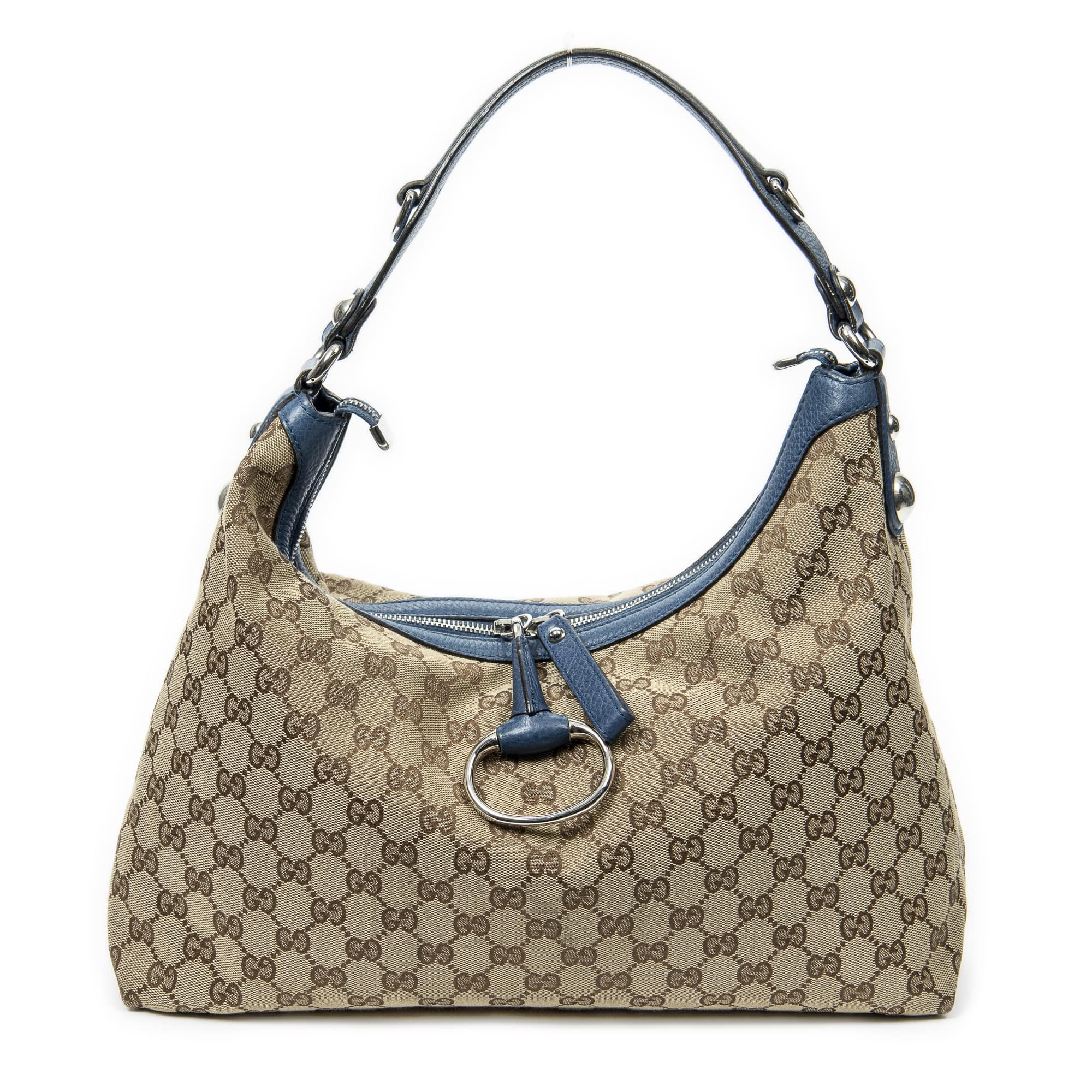 Gucci Gucci Beige/Blue Canvas Icon Bit Hobo ABB7728