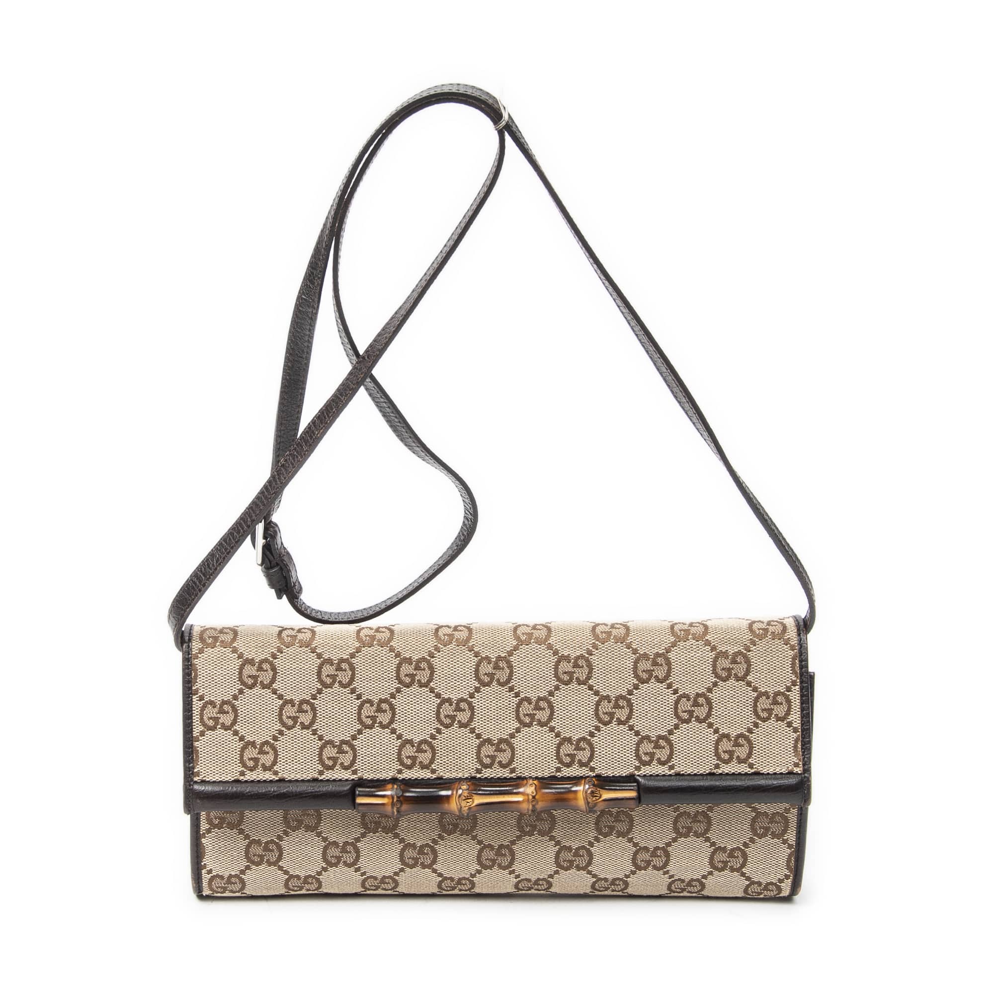 Gucci Gucci Beige/Brown Canvas Bamboo Clutch ABC5303