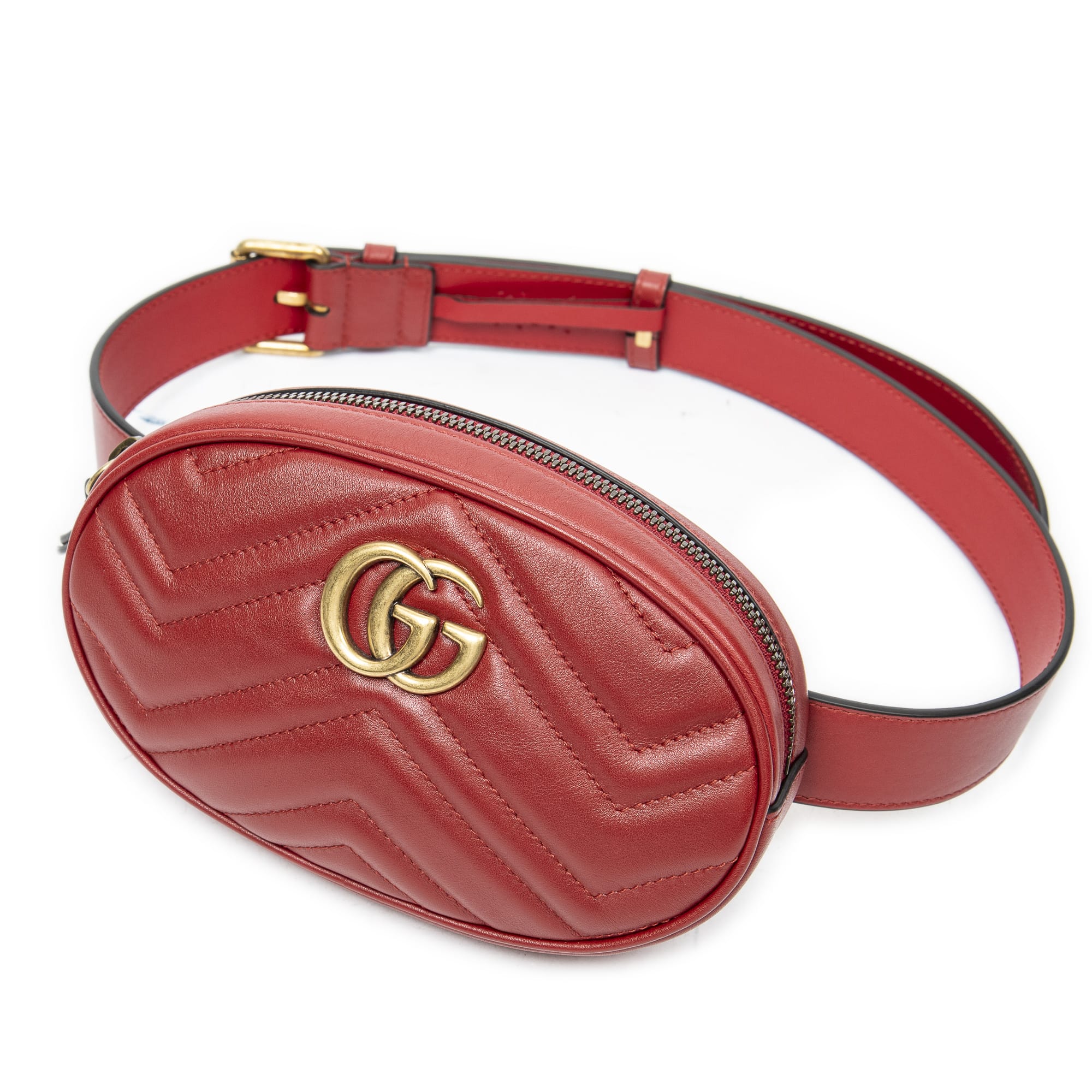 Gucci Gucci Red Calf Leather GG Marmont Belt Bag ABC6535