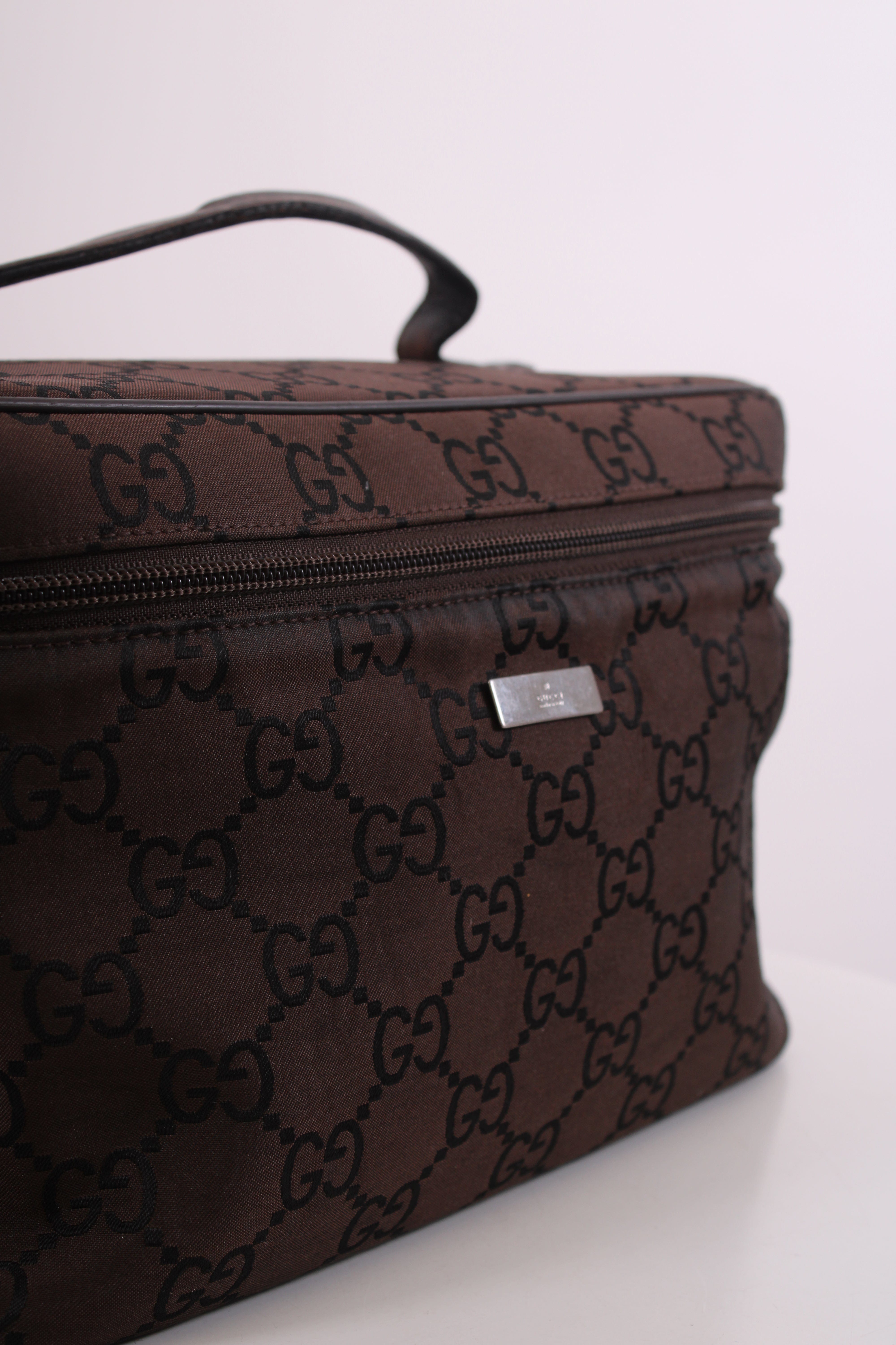 Gucci Gucci Monogram Nylon Toiletries Bag Brown