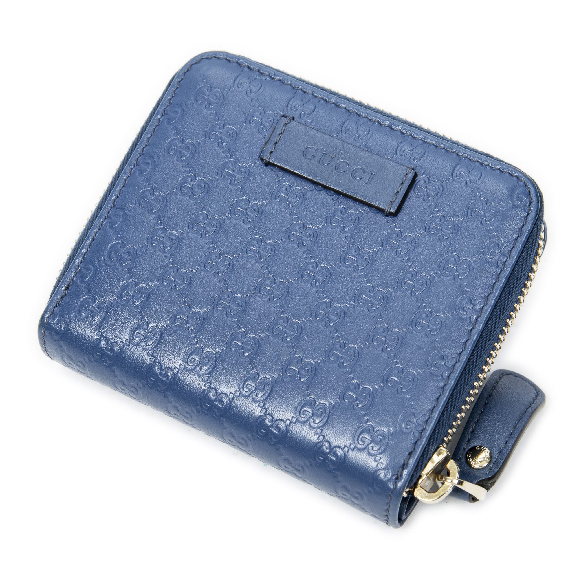 Gucci Gucci Blue Calf Leather Compact Zip Bifold Wallet ABC6541