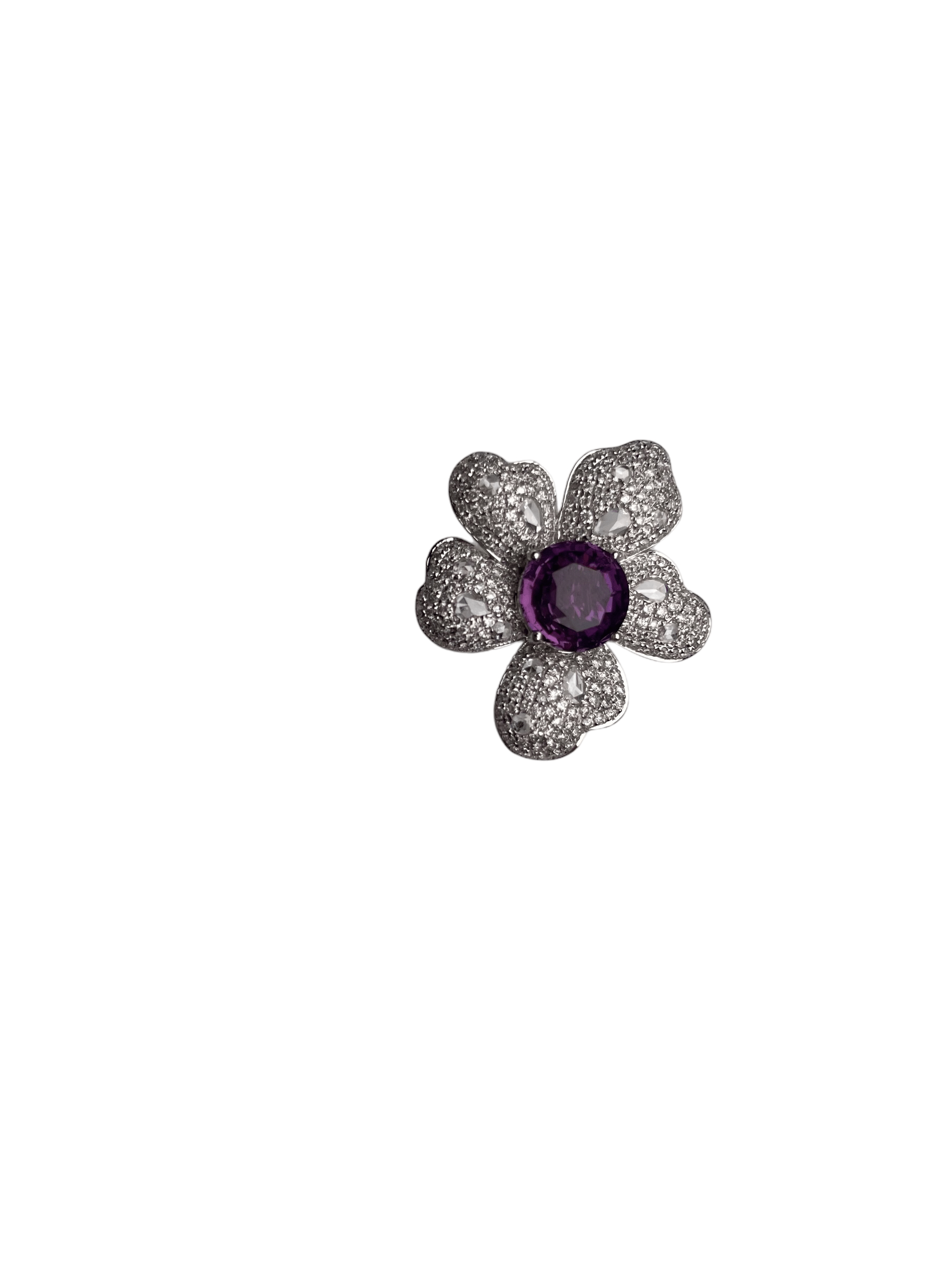 GX Lavender Sapphire & Natural Diamond Flower Ring