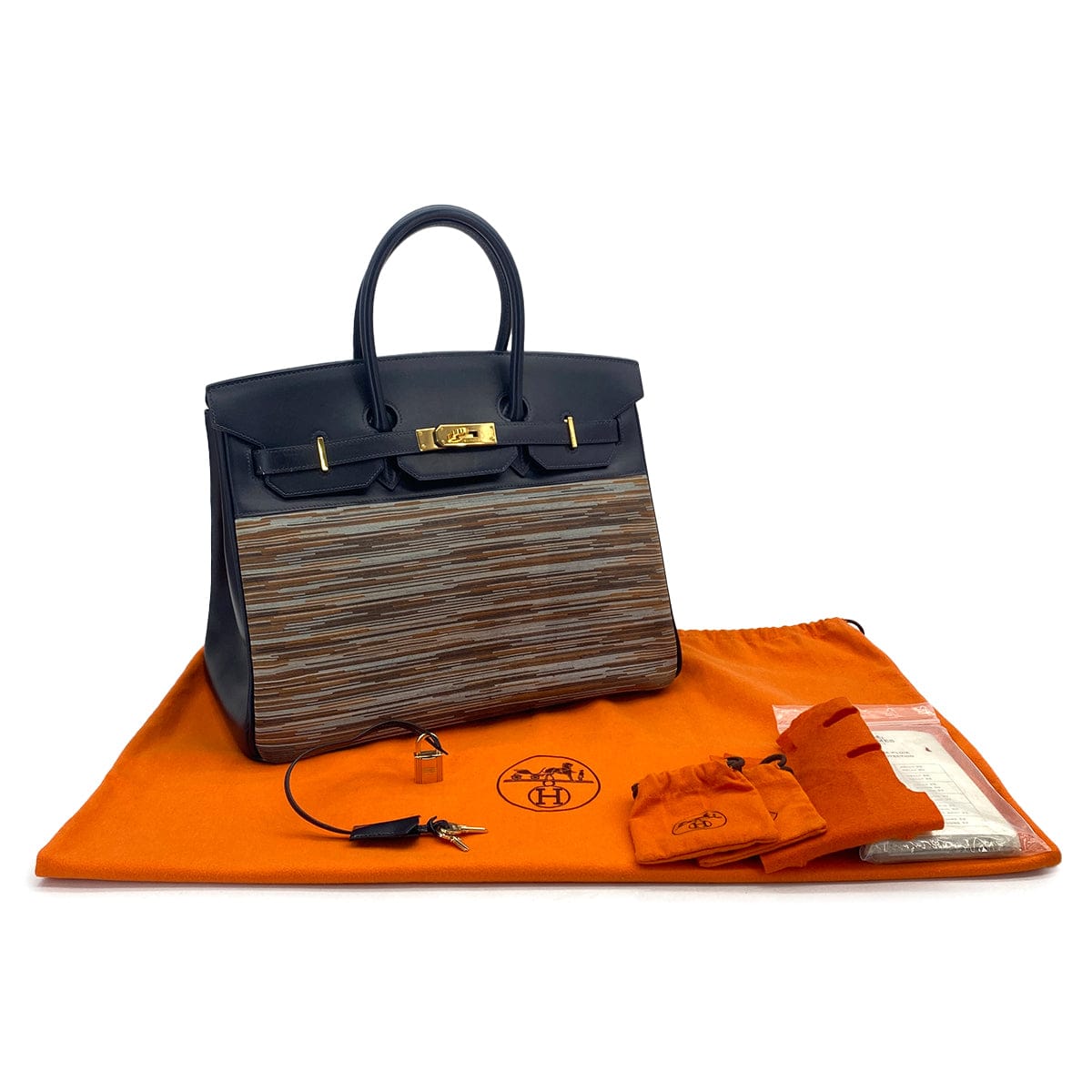 Hemrès HERMES BIRKIN 35 BLUE INDIGO MULTICOLOR BOX CALF VIBRATO HAND BAG 2005 SQUARE I GOLD HARDWARE 90325604
