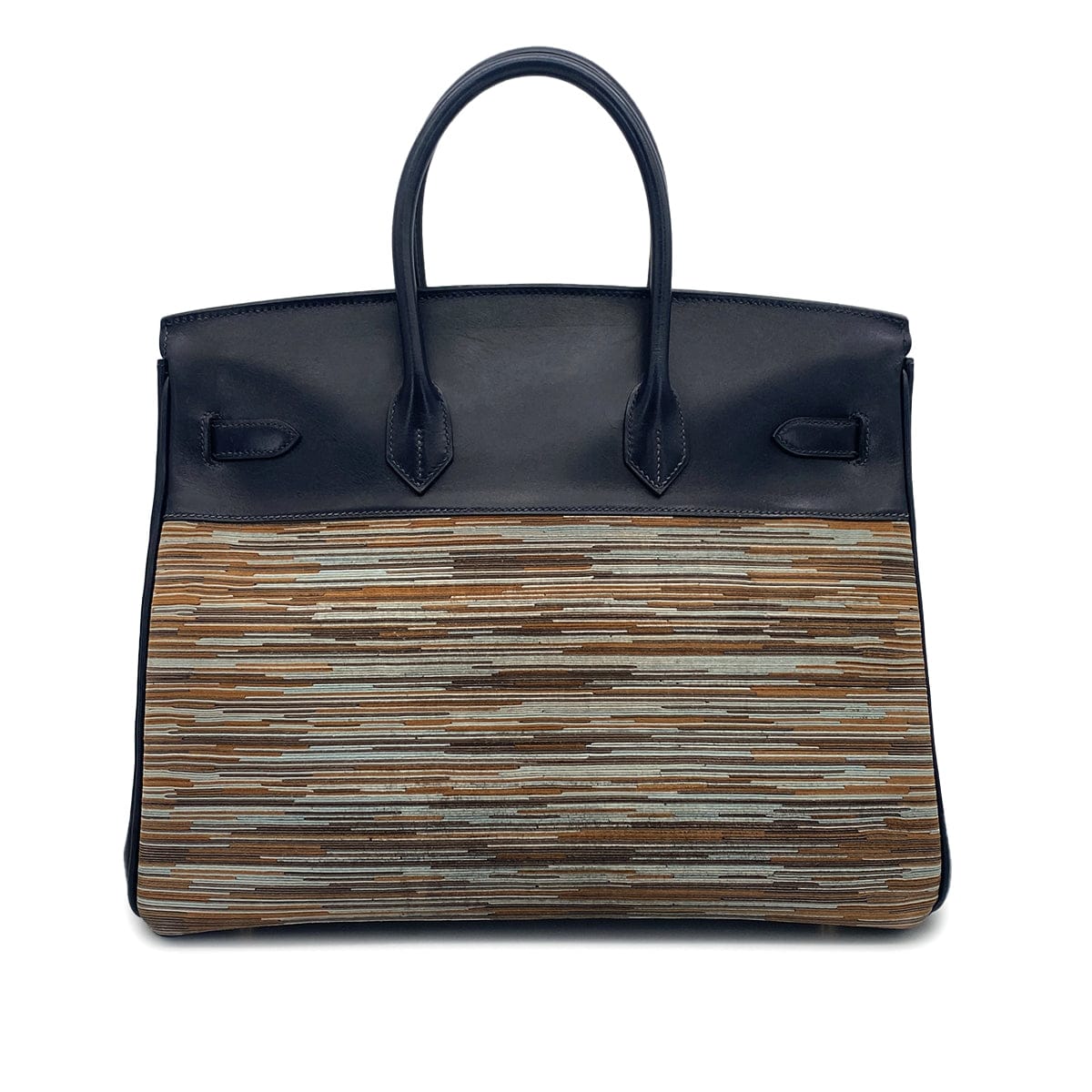 Hemrès HERMES BIRKIN 35 BLUE INDIGO MULTICOLOR BOX CALF VIBRATO HAND BAG 2005 SQUARE I GOLD HARDWARE 90325604