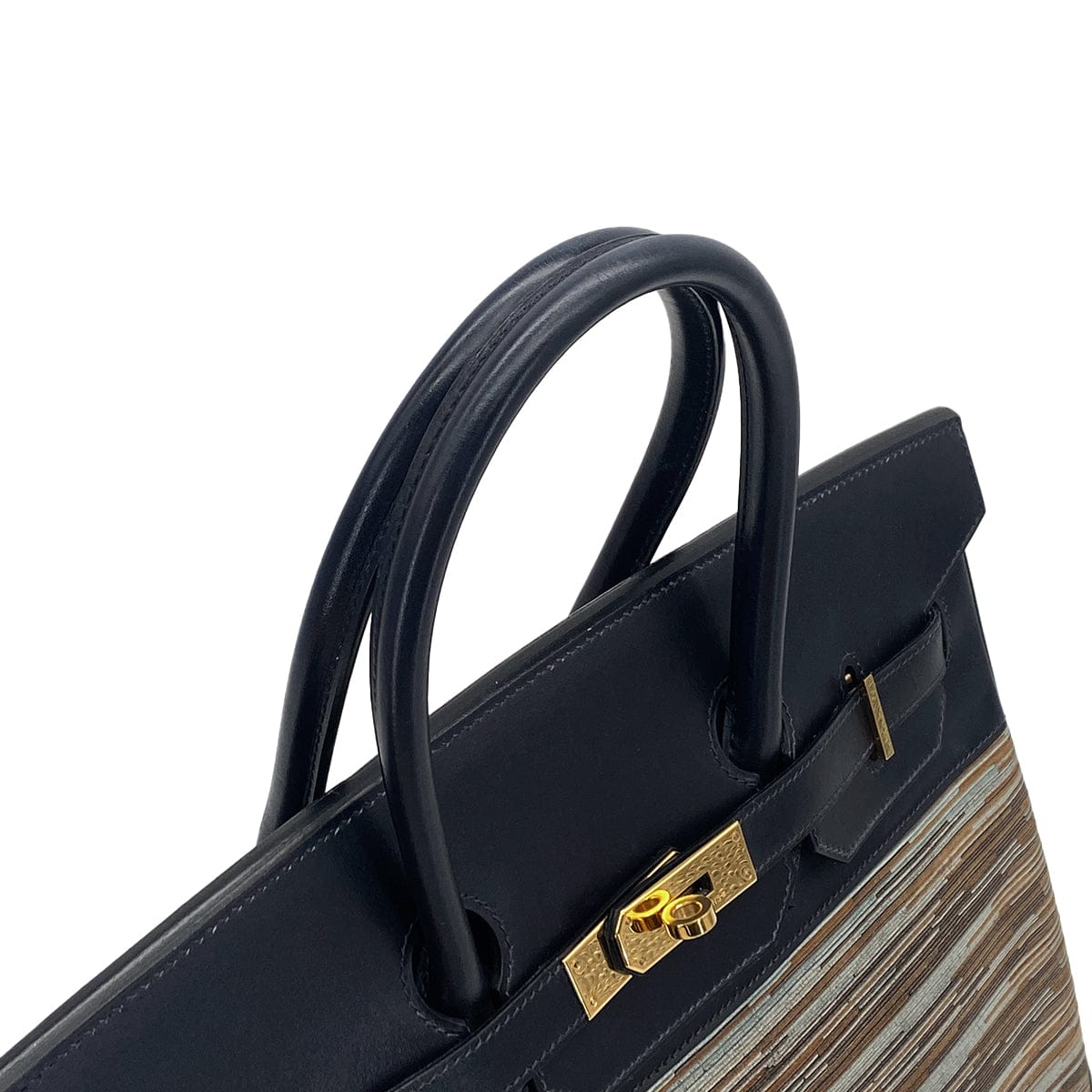 Hemrès HERMES BIRKIN 35 BLUE INDIGO MULTICOLOR BOX CALF VIBRATO HAND BAG 2005 SQUARE I GOLD HARDWARE 90325604