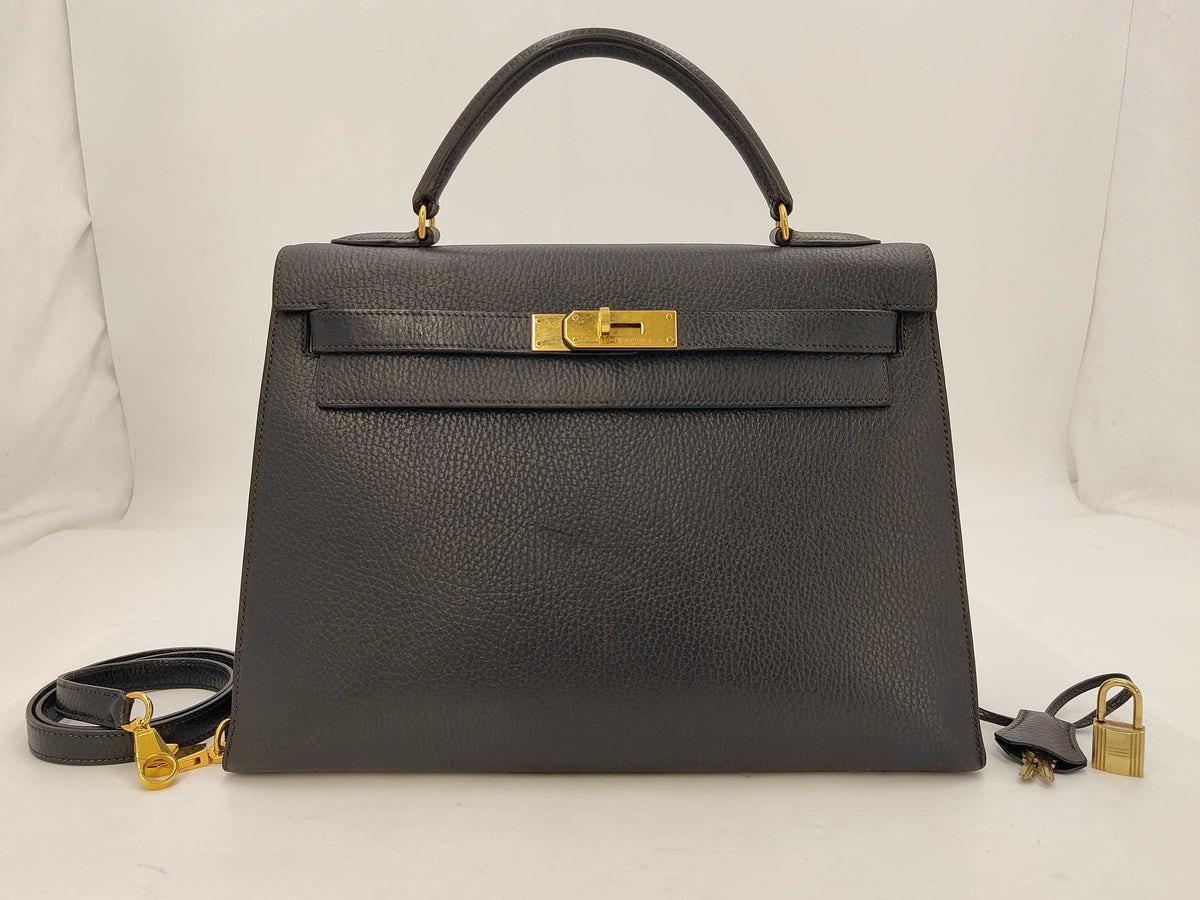 Hermes (12473_0044)HERMES Hermès Sac à main Kelly 32 Noir Ardennes Couture extérieure ST Gravure ○U Sac oxor80vt7p