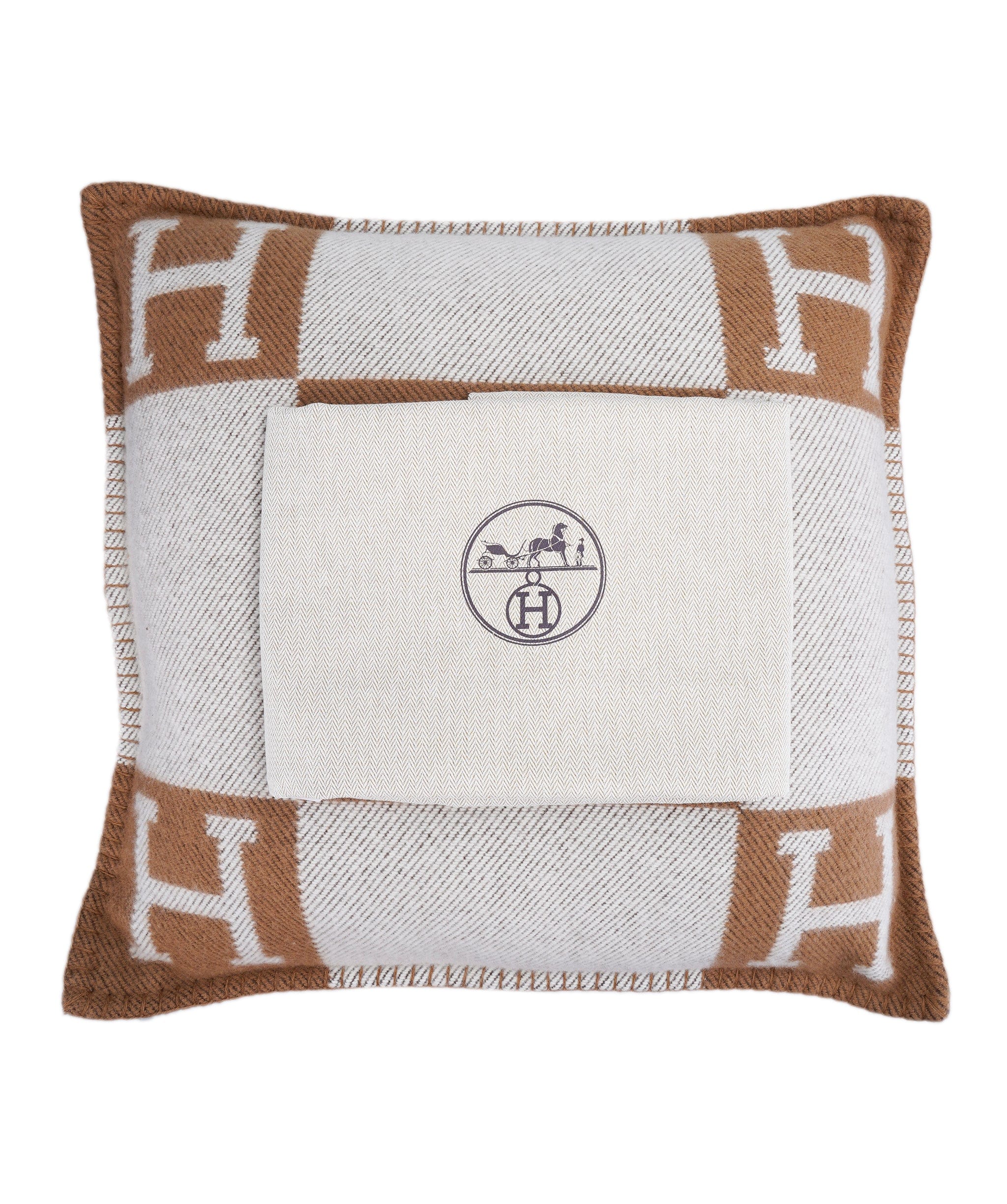 Hermès Hermes Avalon Pillow Camel and Ecru 014006AG