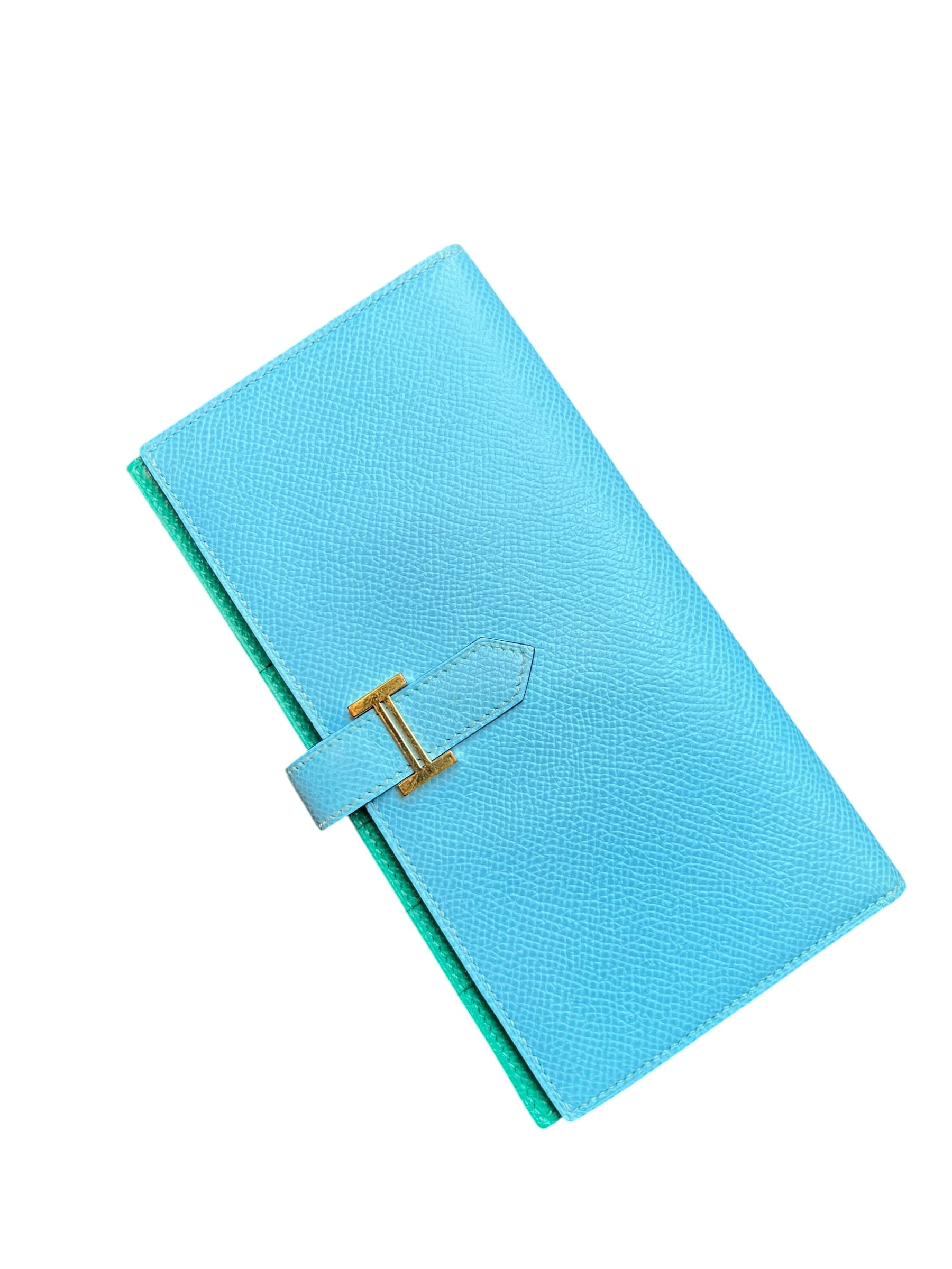 Hermes Hermes Bearn Wallet Blue Celeste/Vert Jade Epsom GHW #U SSLG1023