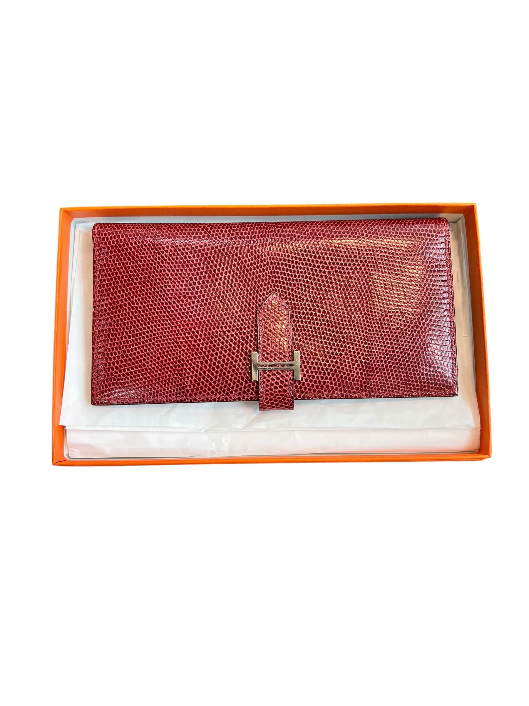 Hermes Hermes Bearn Wallet Rouge Moyen Shiny Lizard PHW SSLG1011