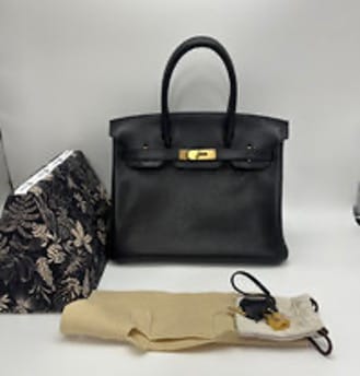 HERMES HERMES Birkin 30 Black Gold TN Leather Handbag 3072604244145