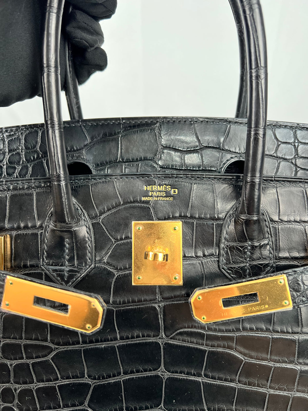 HERMES HERMES BIRKIN BLACK ALLIGATOR MATTE HANDBAG 2000000153902