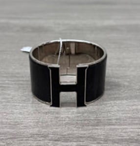 HERMES HERMES Black Silver Enamel Bracelet 3022605233986