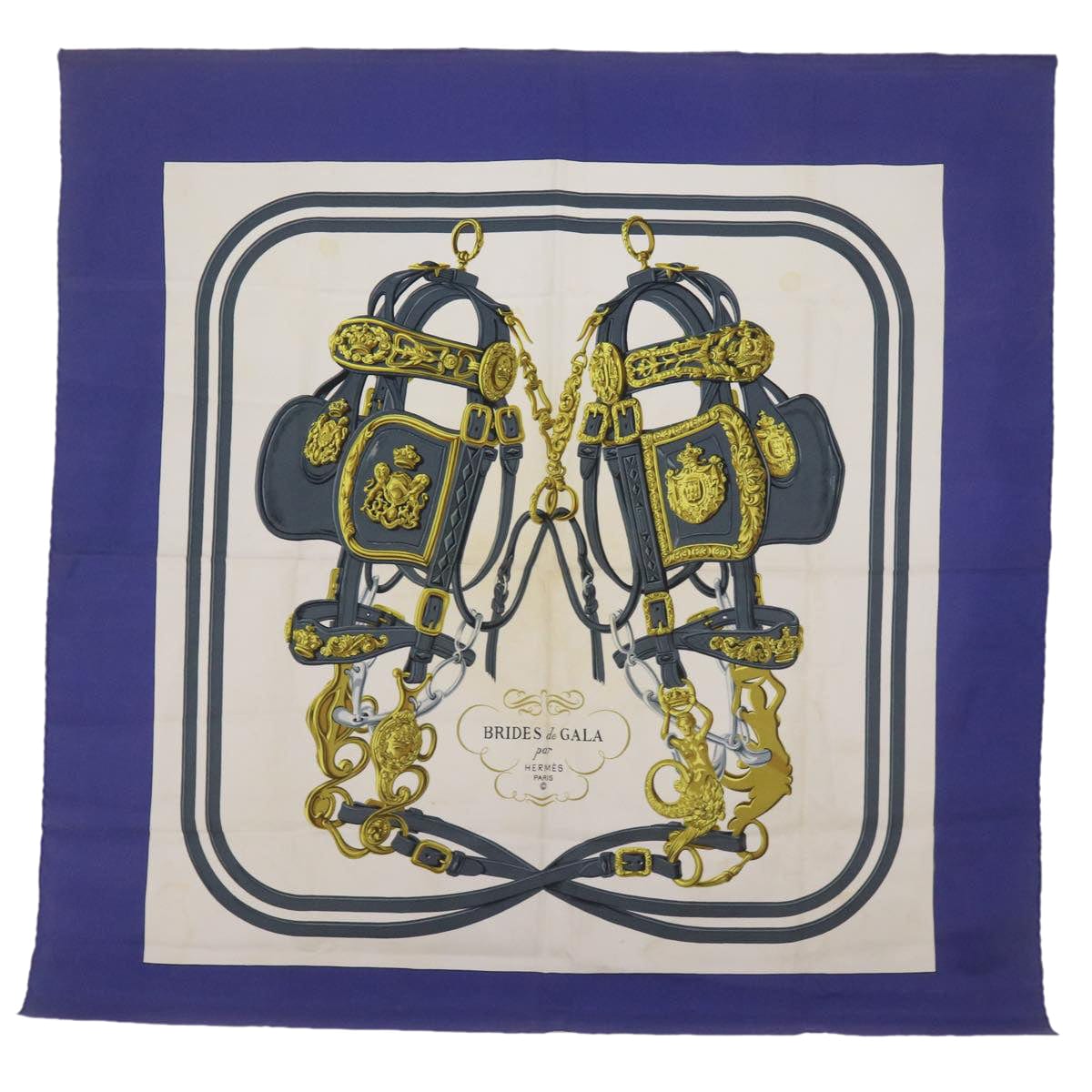 Hermès HERMES Carre 90 BLIDES de Gala Scarf Silk Blue Auth bs12430 DXBS0702