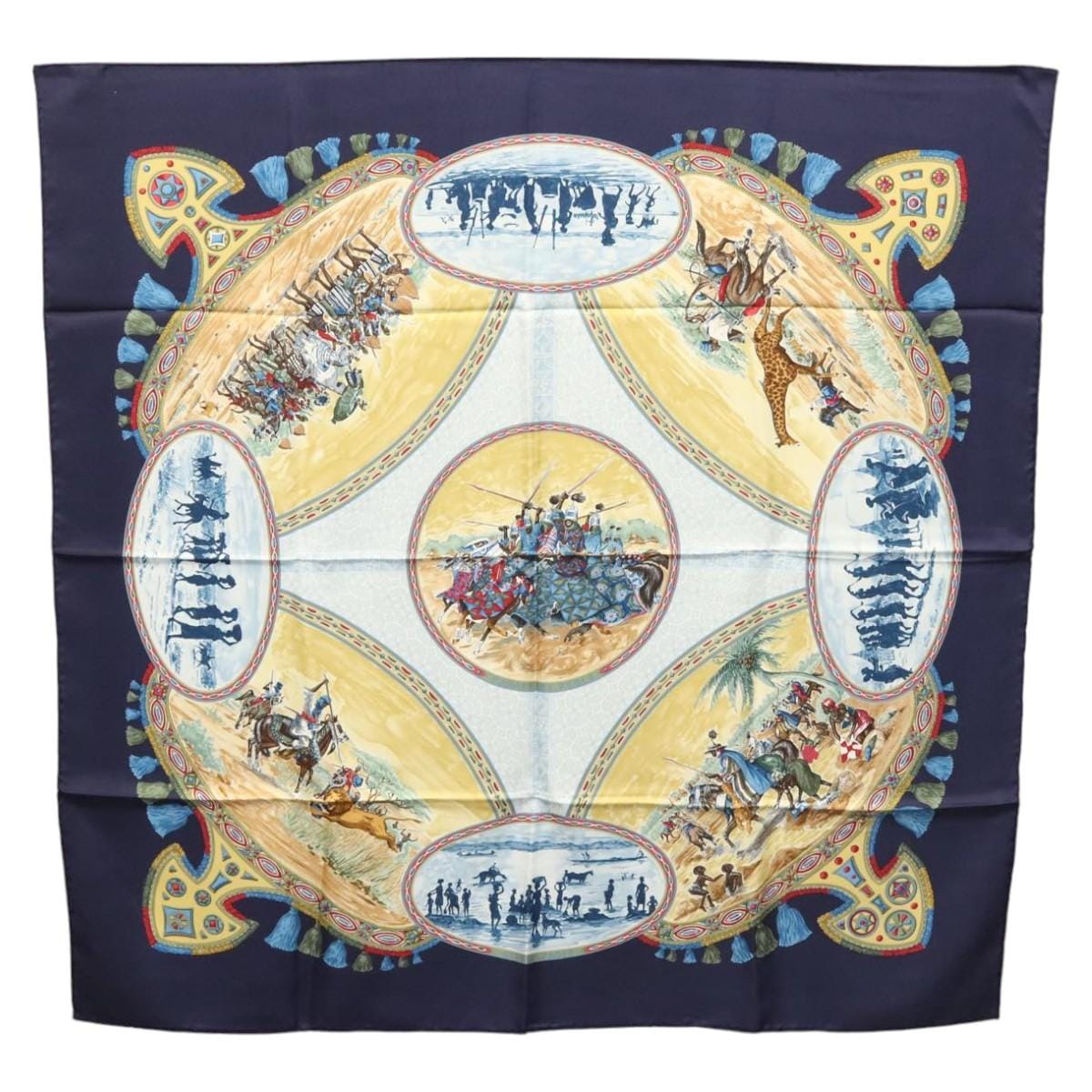 Hermès HERMES Carre 90 Scarf CAVALIERS PEULS Silk Navy Auth 117653 117653