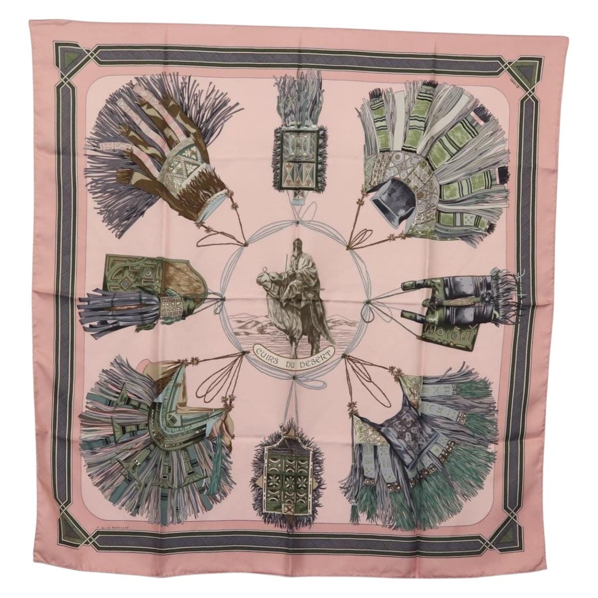 Hermès HERMES Carre 90 Scarf ""CUIRS DU DESERT"" Silk Pink Auth hk3011 hk3011