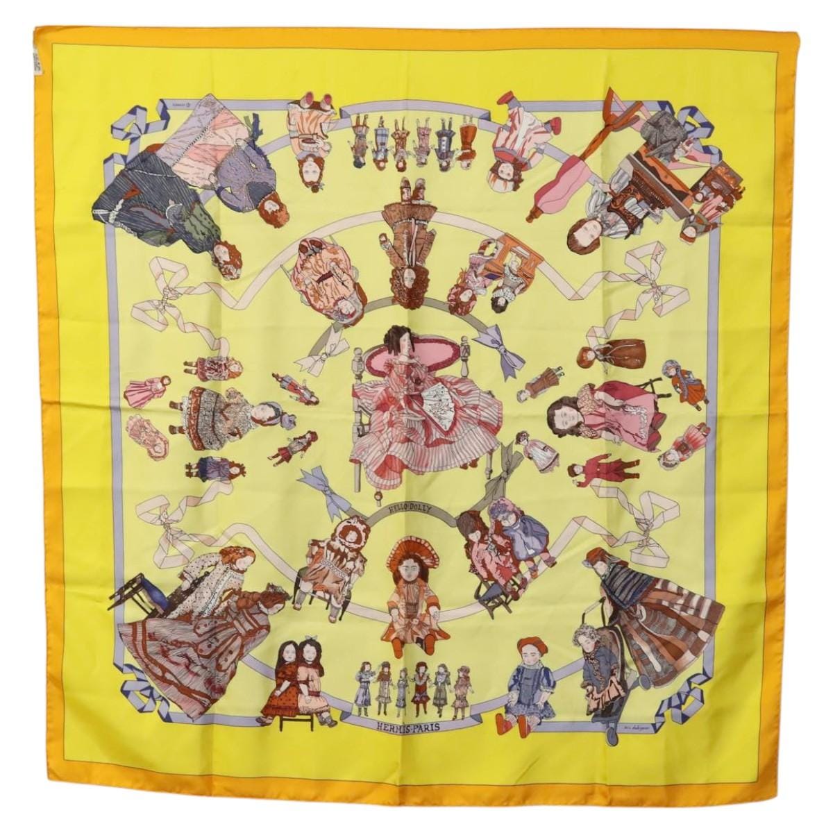 Hermès HERMES Carre 90 Scarf ""HELLO DOLLY"" Silk Yellow Auth KD225