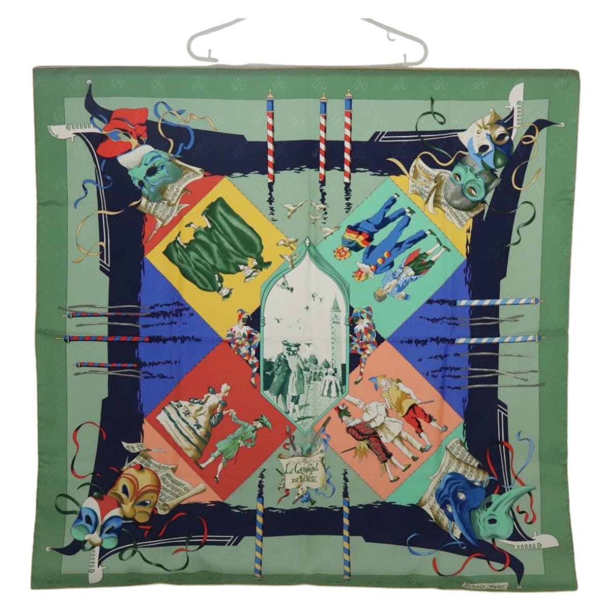 Hermès HERMES Carre 90 Scarf ""LE CARNAVAL DE VENISE"" Silk Green Auth 96076