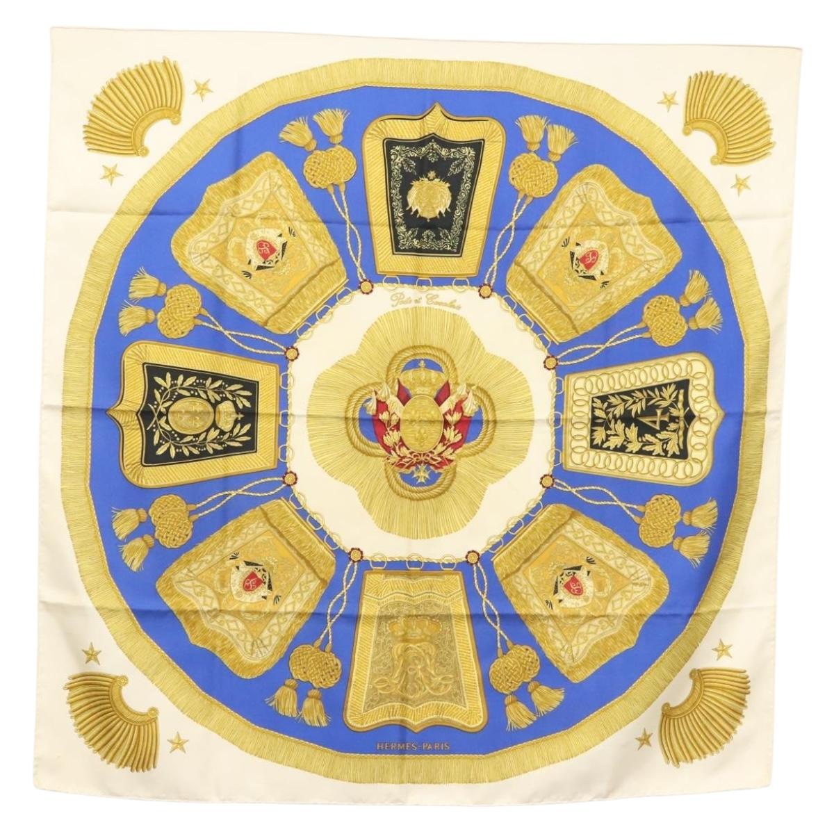 HERMES HERMES Carre 90 Scarf ""POSTE ET CAVAIENE"" Silk Blue Auth 135701