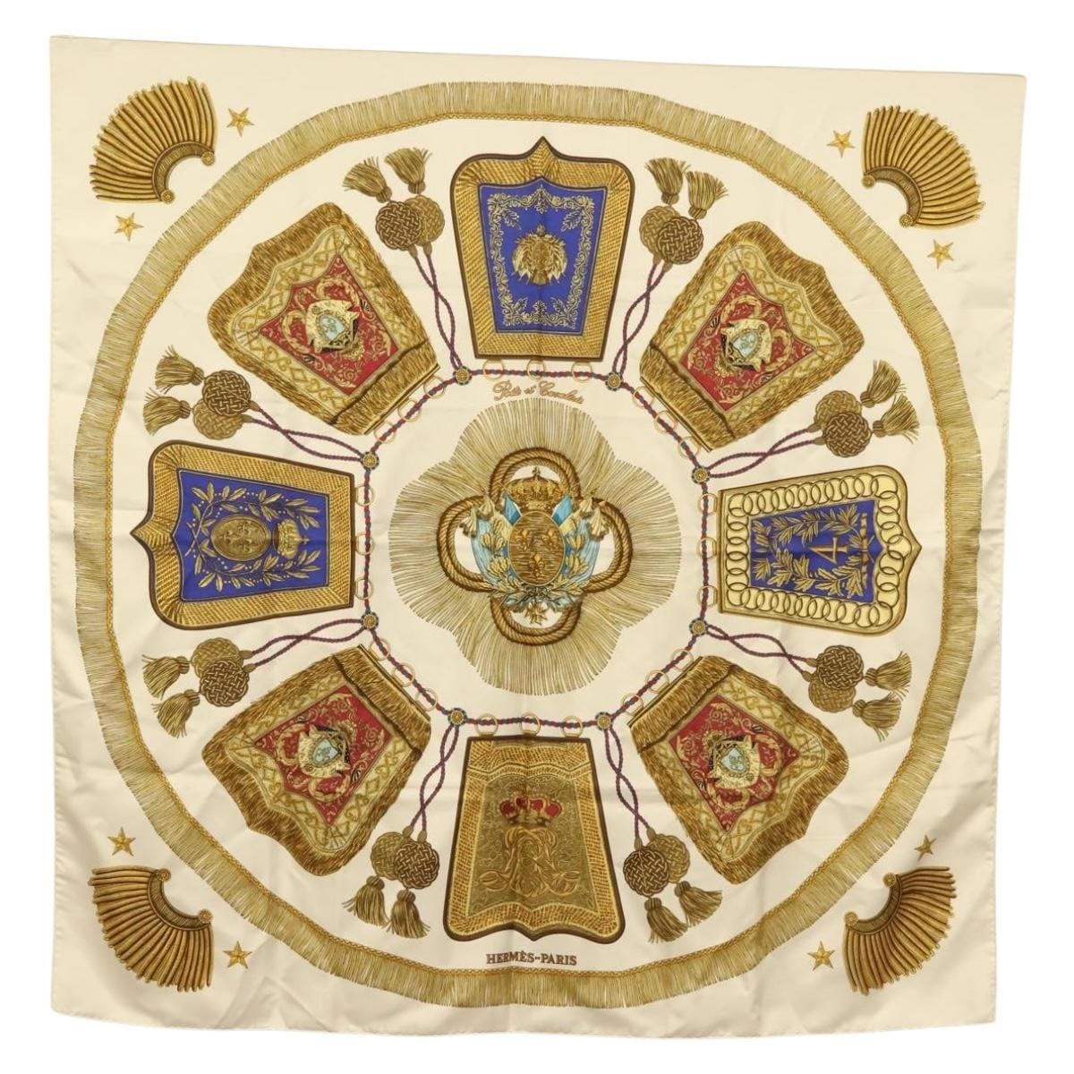 HERMES HERMES Carre 90 Scarf ""POSTE ET CAVAIENE"" Silk White Auth 135697