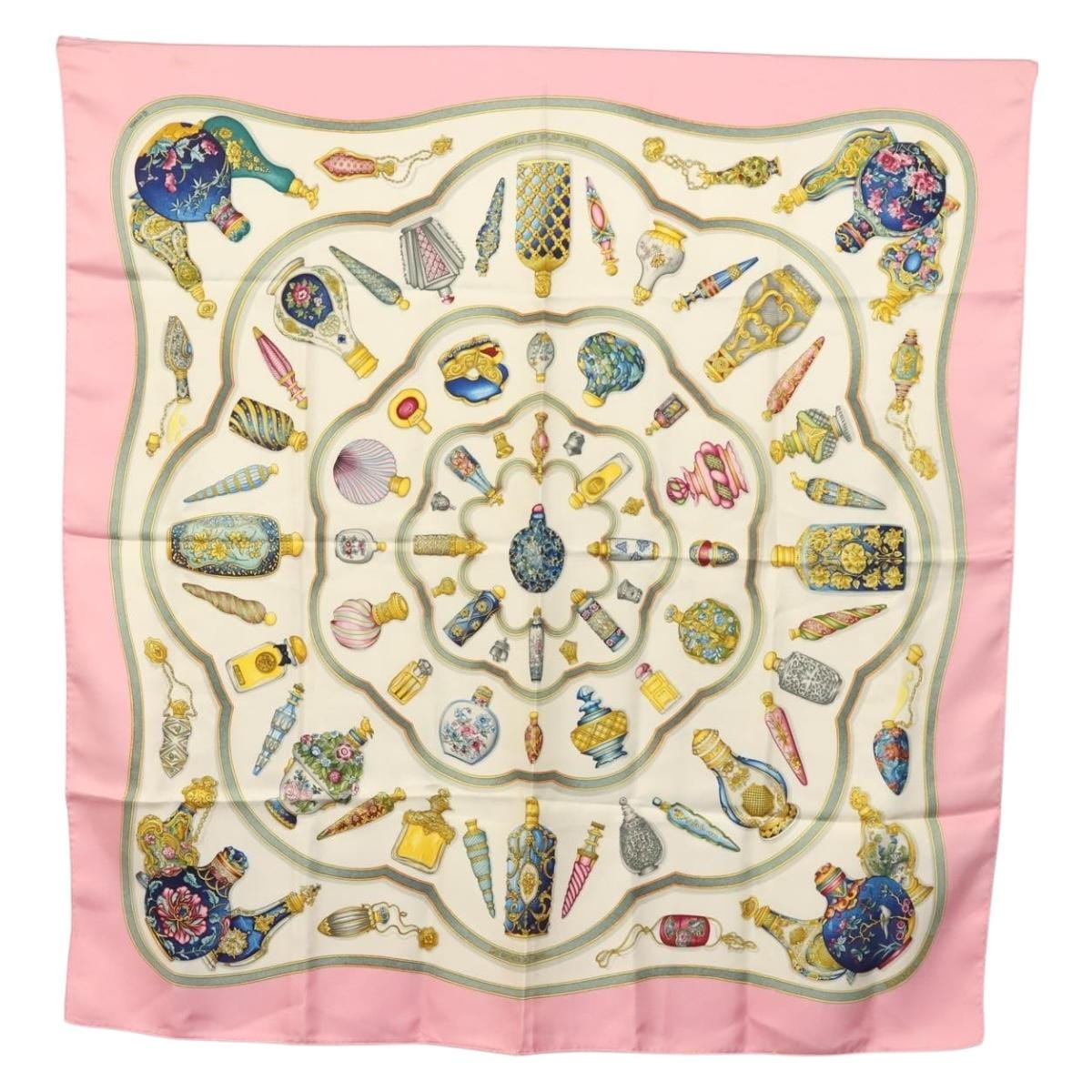 HERMES HERMES Carre 90 Scarf ""Qu importe le flacon"" Silk Pink Auth 135496