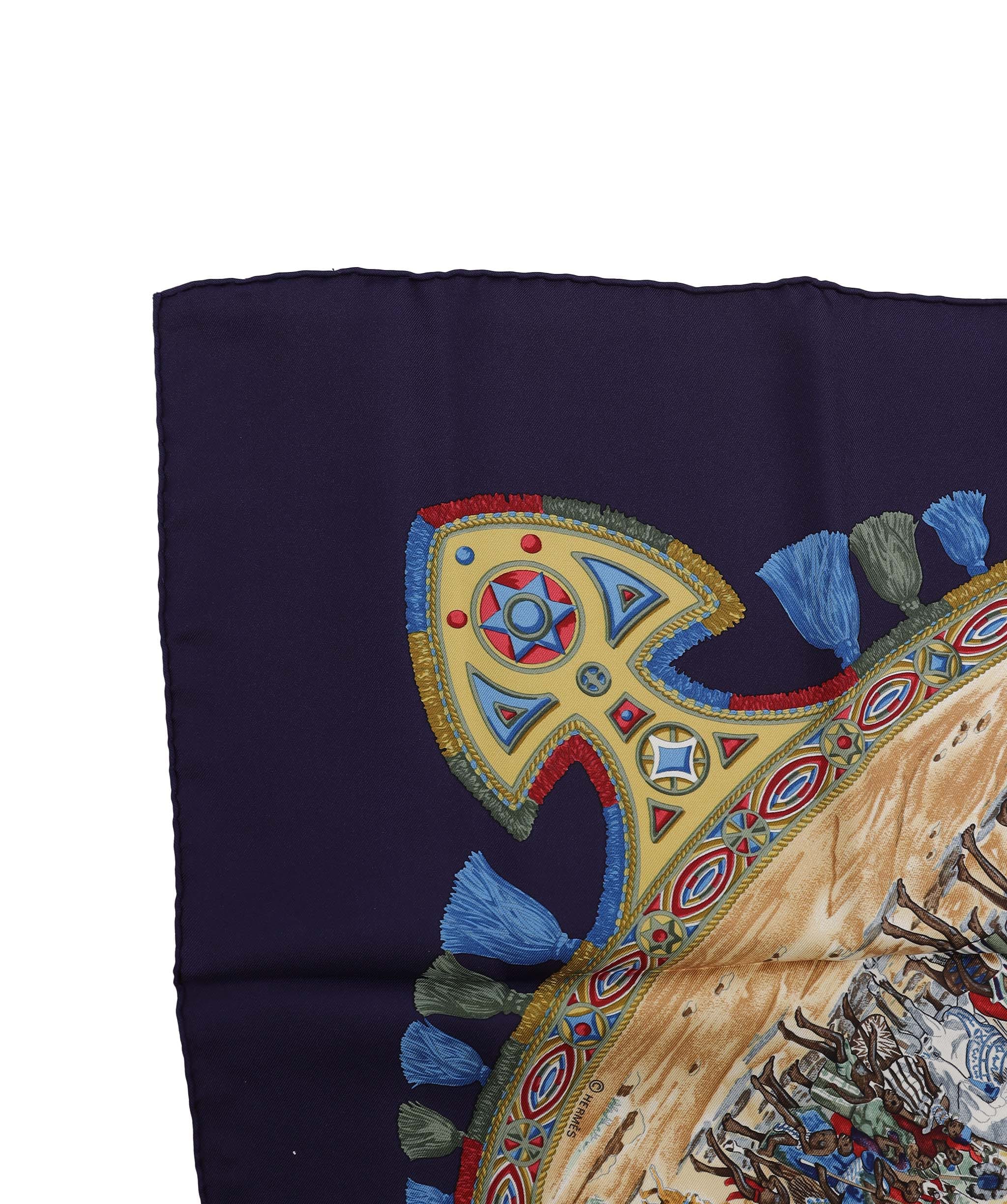Hermès Hermes Carre 90 Scarf Silk CAVALIERS PEULS navy auth am6685 DXBS3349
