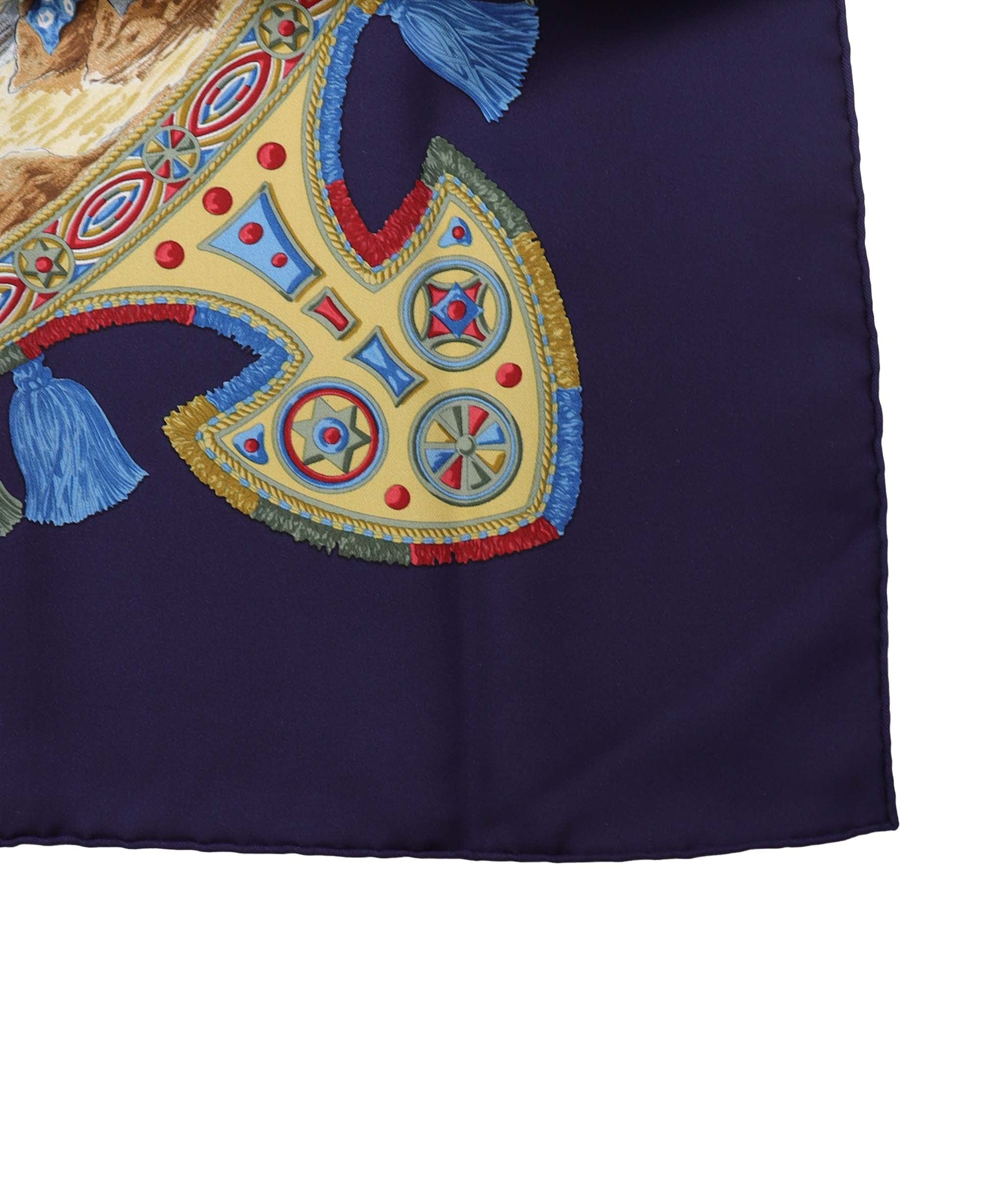 Hermès Hermes Carre 90 Scarf Silk CAVALIERS PEULS navy auth am6685 DXBS3349