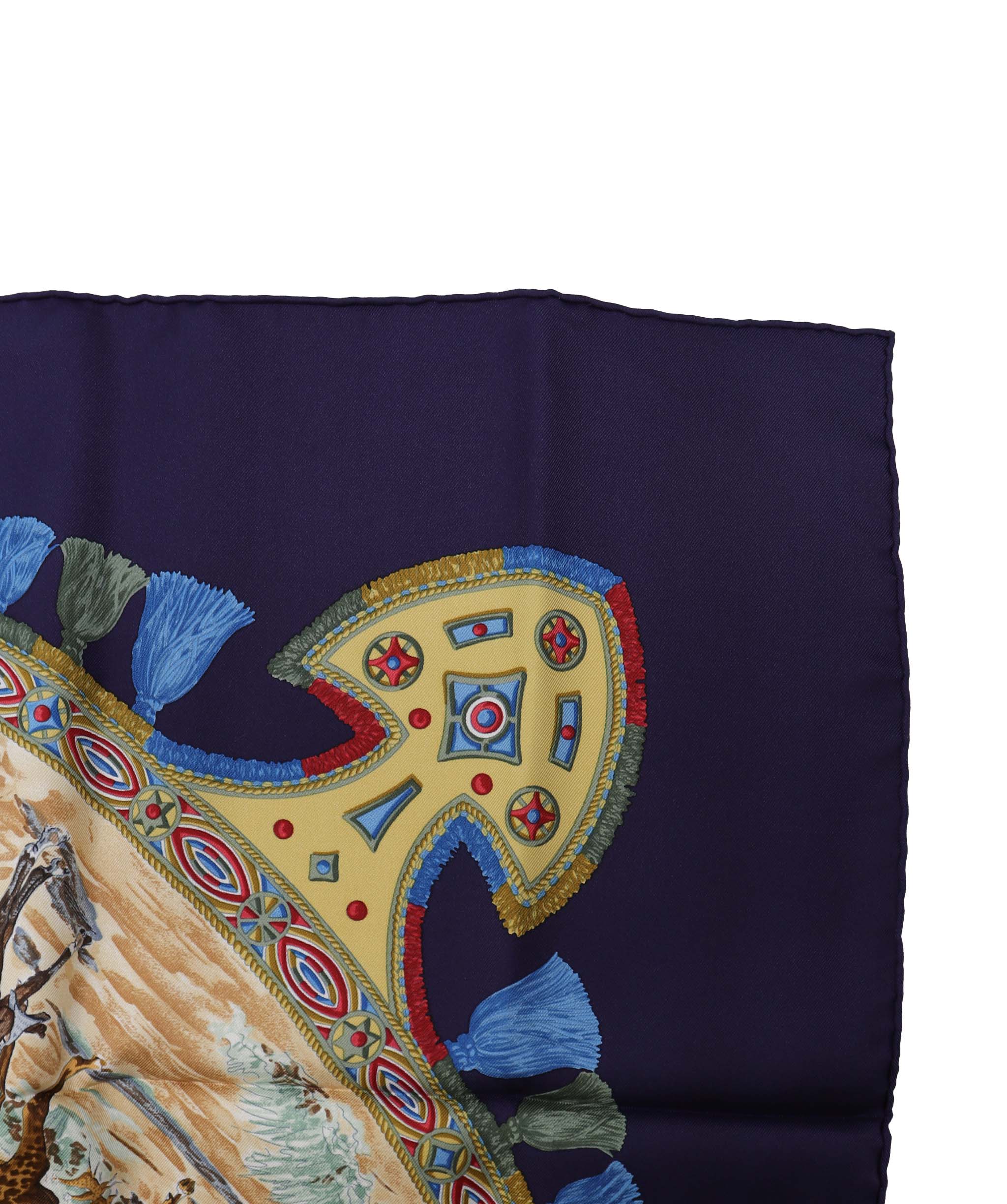 Hermès Hermes Carre 90 Scarf Silk CAVALIERS PEULS navy auth am6685 DXBS3349