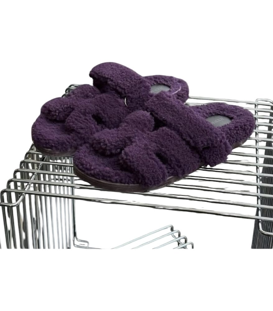 Hermes Hermes Chypre Sandals Shearling Purple Sz 38.5 SYCYA136
