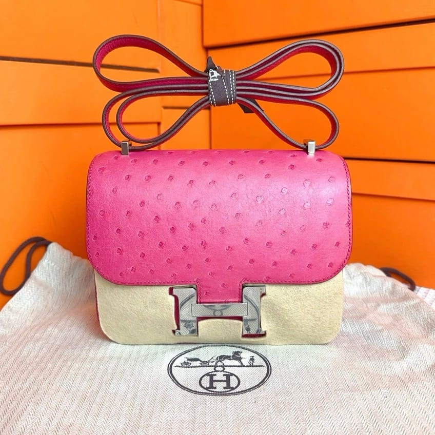 HERMES *Hermes Constance 18 Rose Tyrien Ostrich #Y SYC2206