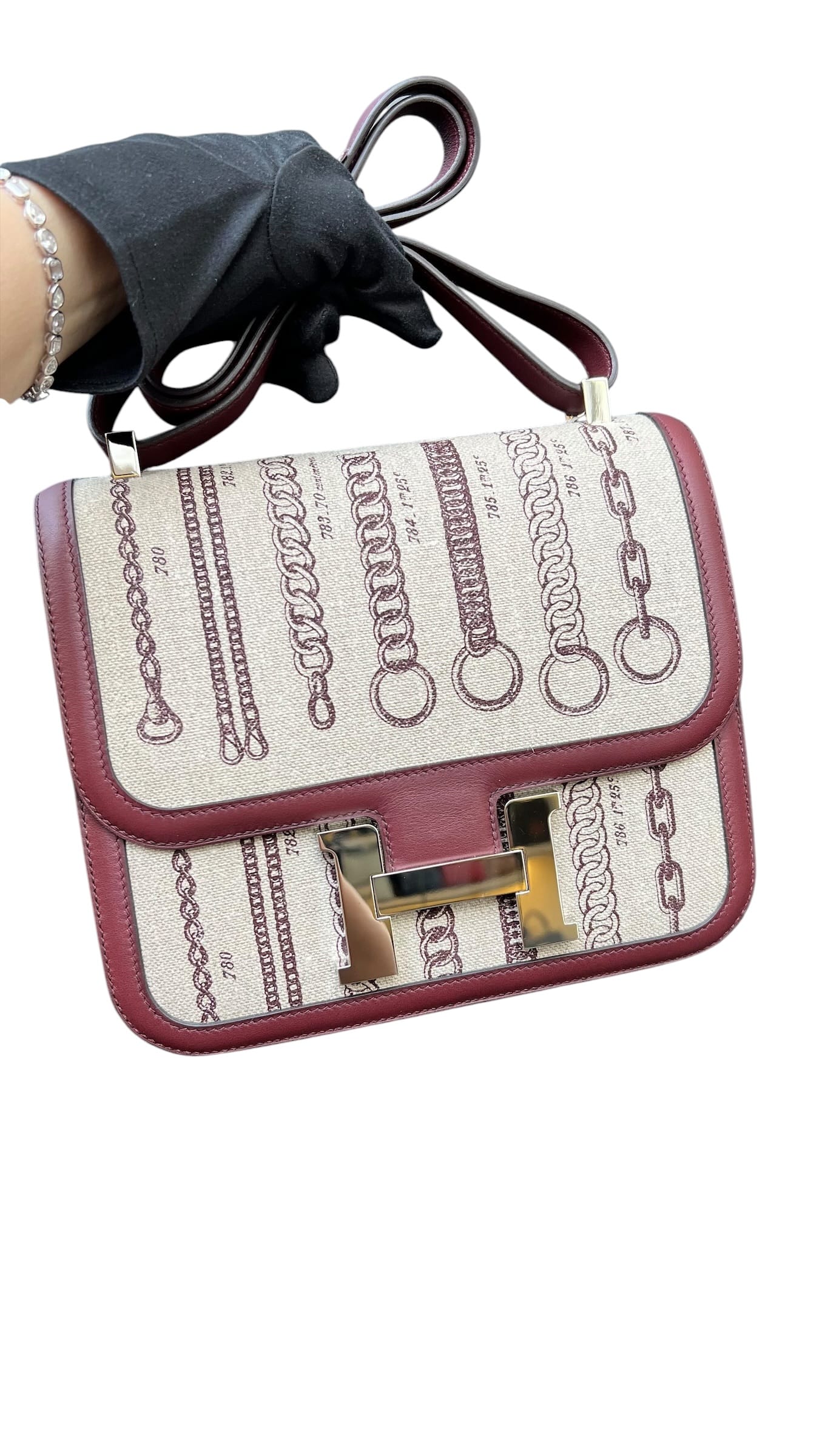 Hermes Hermes Constance 24 Toile De Camp Toile/Swift Bordeaux #A SSLG1042