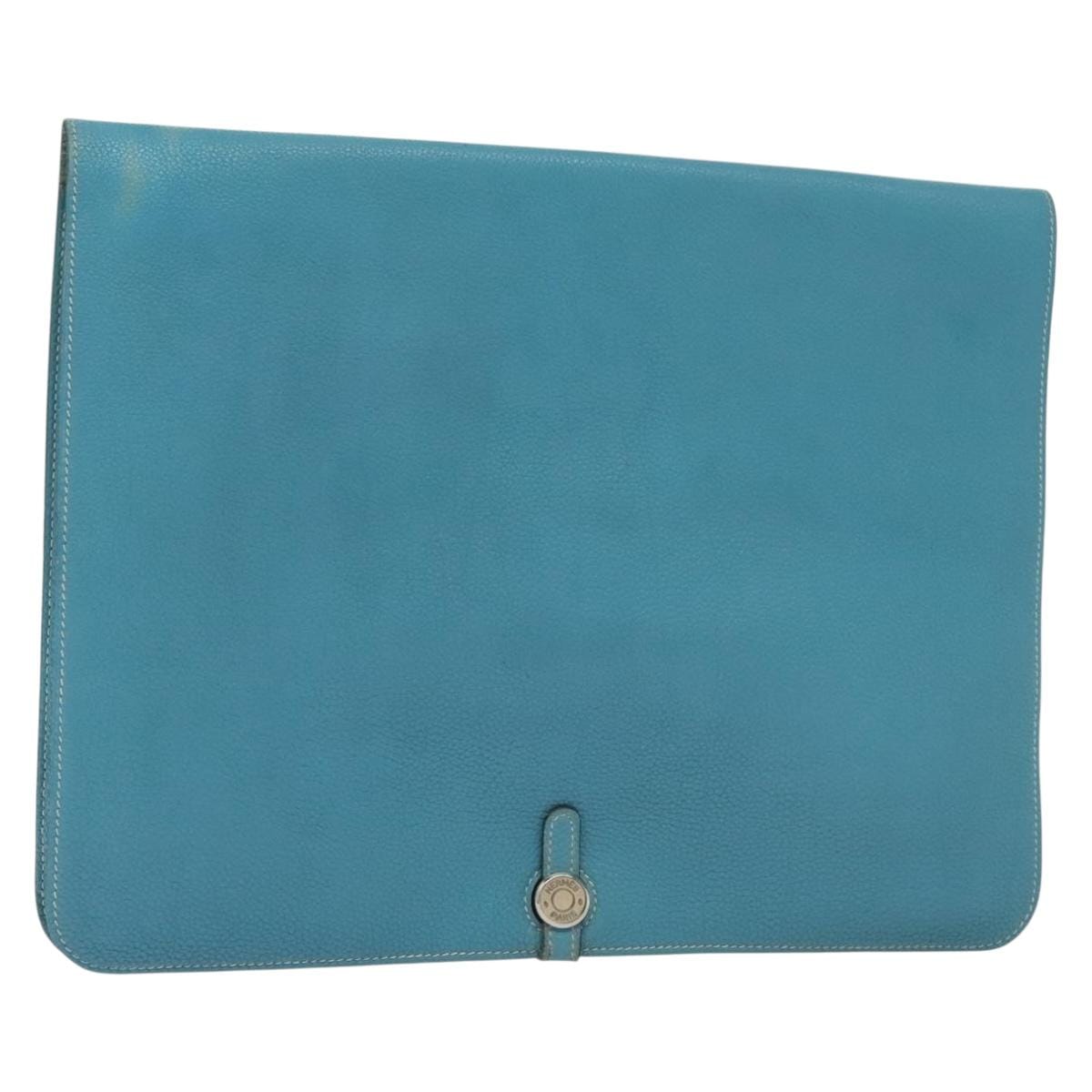 HERMES HERMES Dogon Meeting Clutch Bag Togo Light Blue Silver Auth BA5083